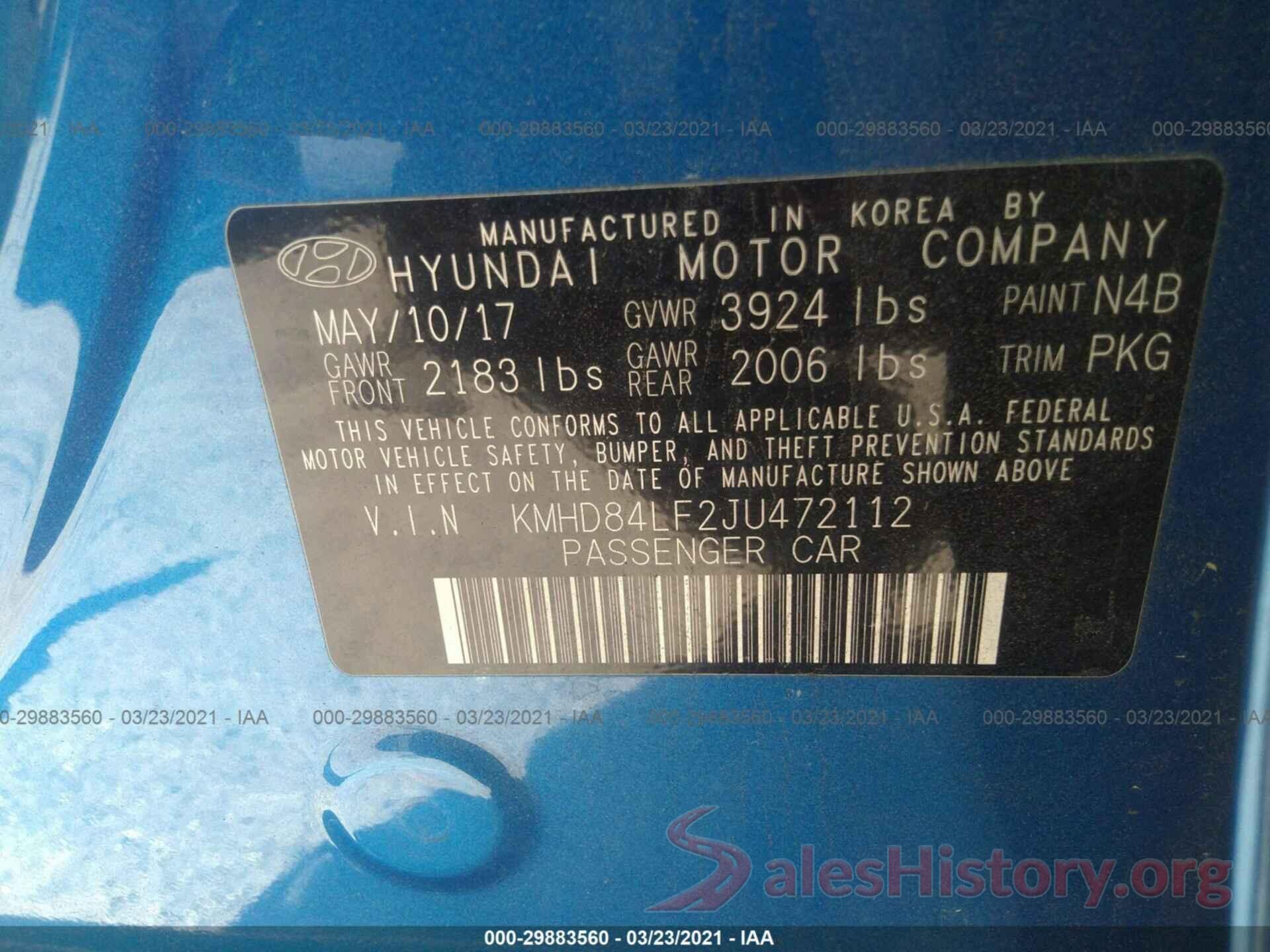 KMHD84LF2JU472112 2018 HYUNDAI ELANTRA