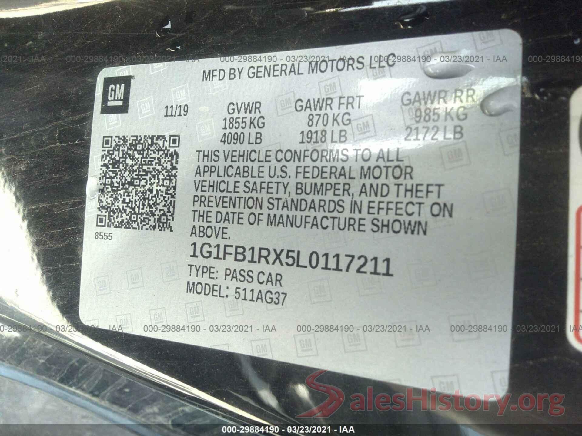 1G1FB1RX5L0117211 2020 CHEVROLET CAMARO