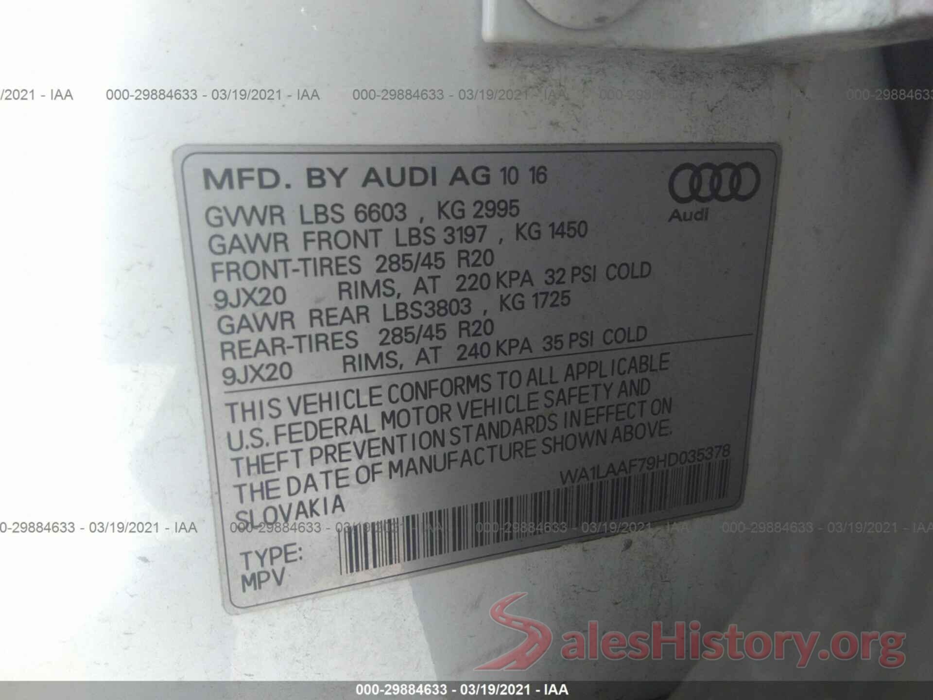 WA1LAAF79HD035378 2017 AUDI Q7