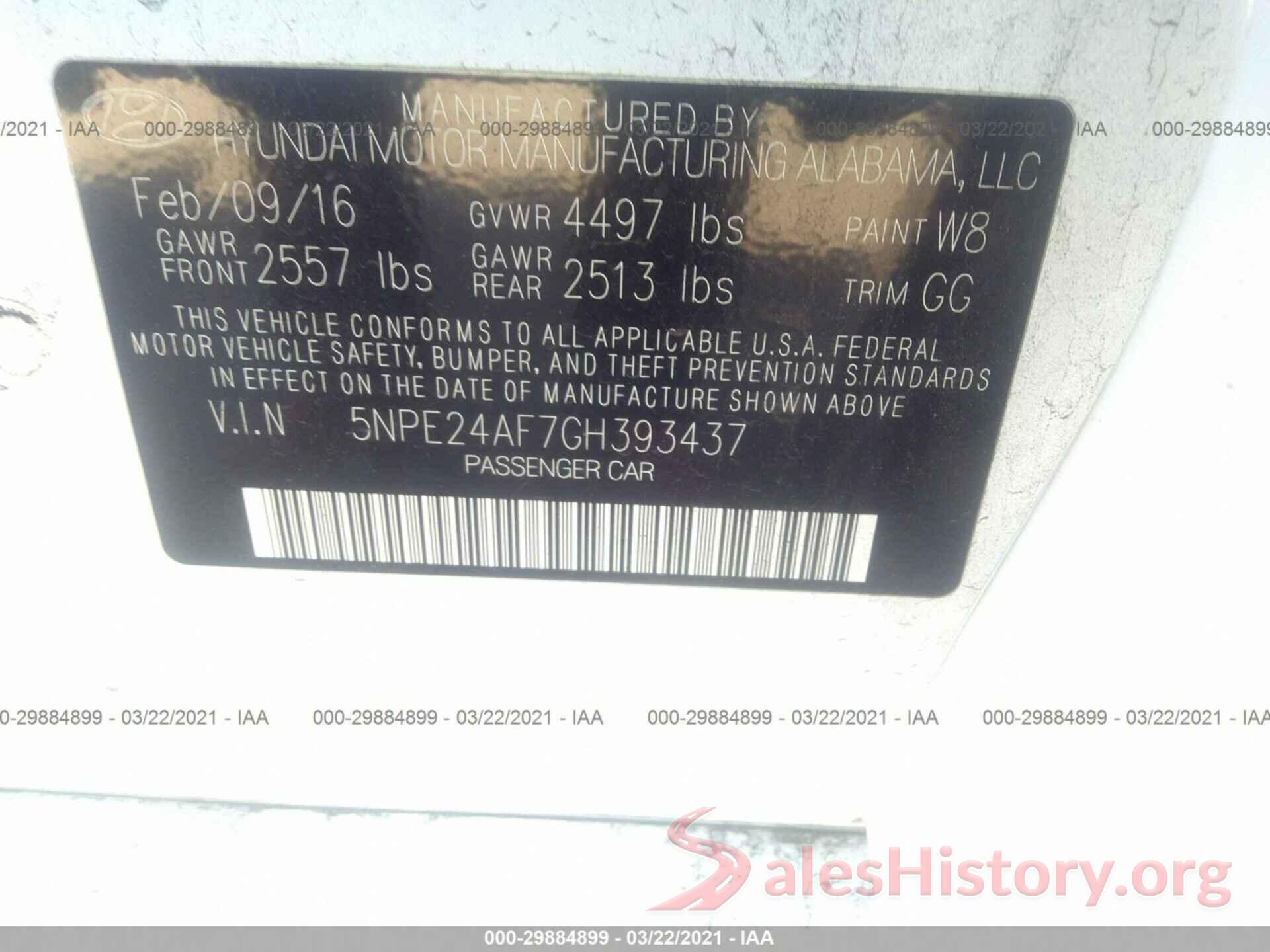 5NPE24AF7GH393437 2016 HYUNDAI SONATA