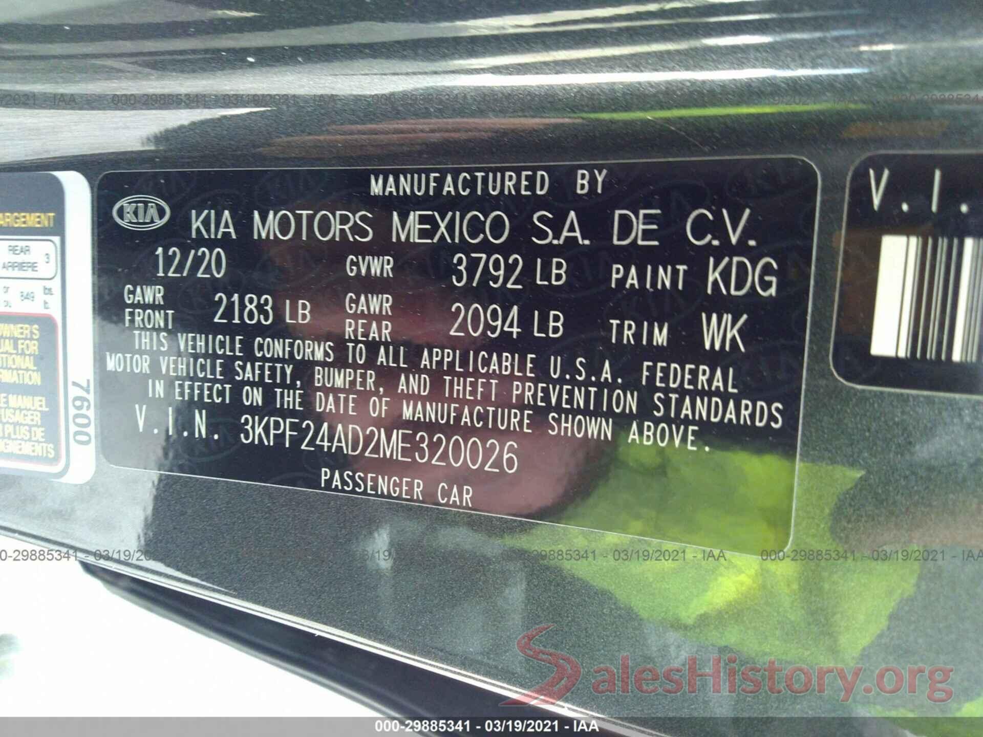 3KPF24AD2ME320026 2021 KIA FORTE