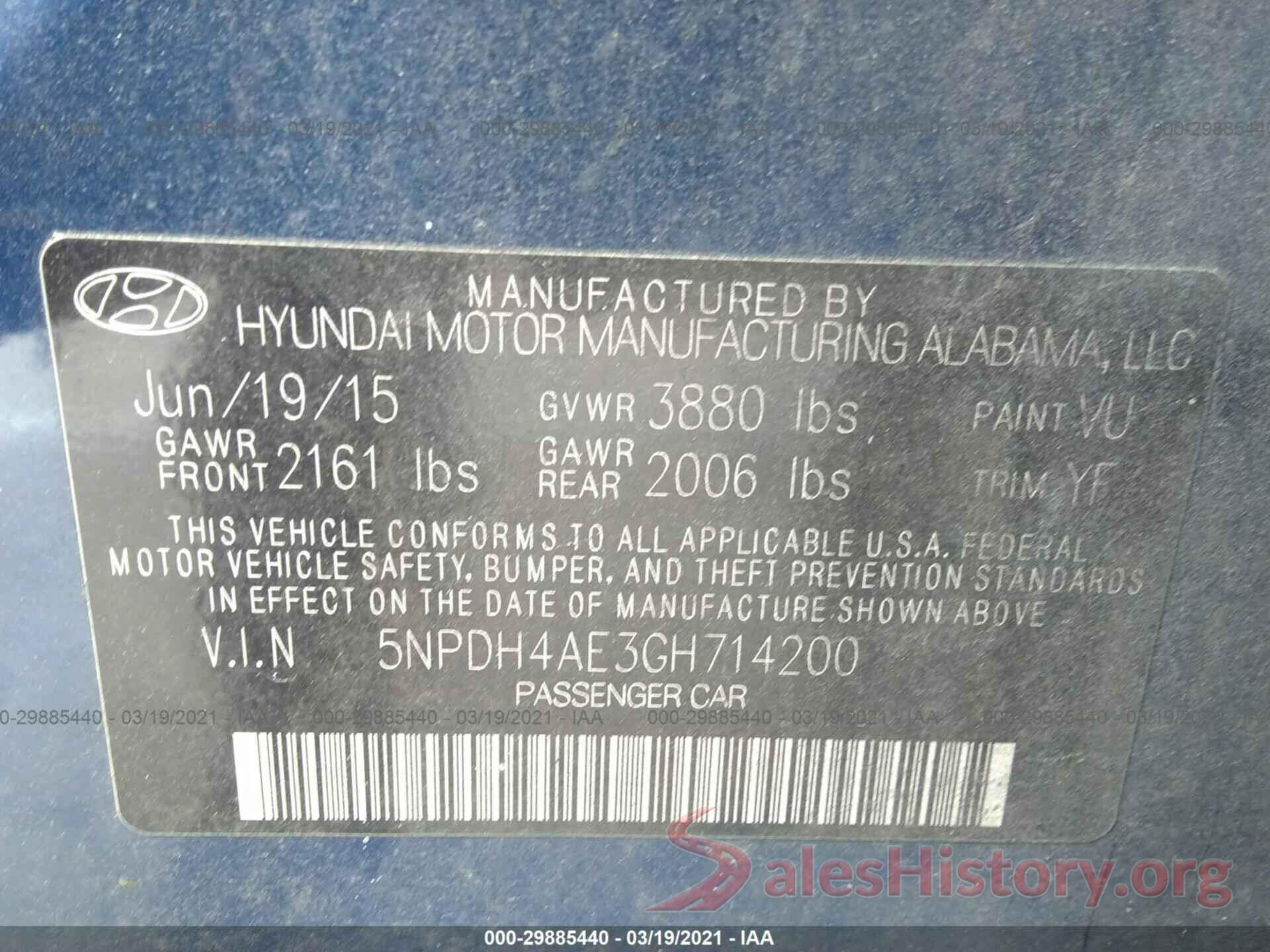 5NPDH4AE3GH714200 2016 HYUNDAI ELANTRA