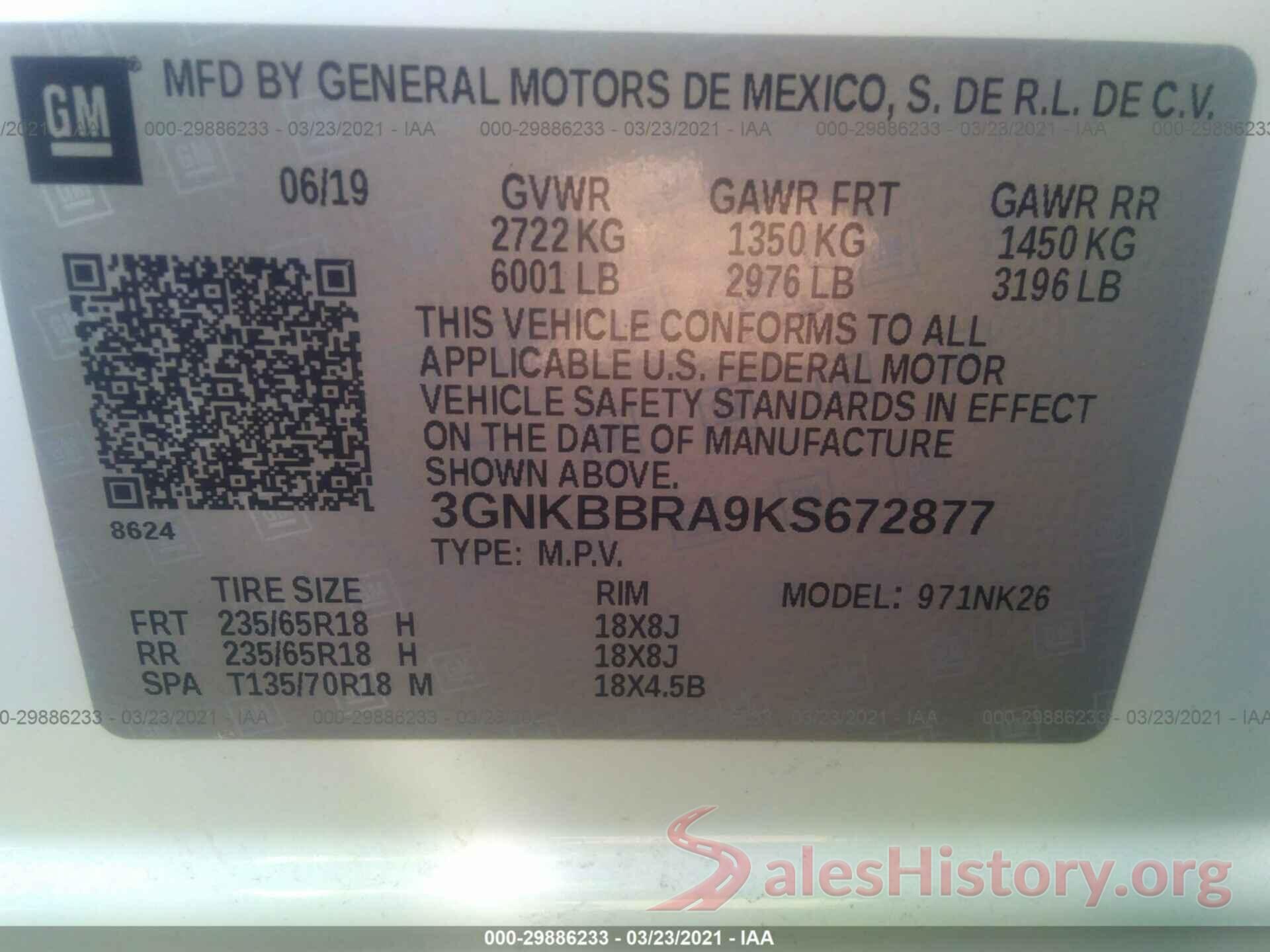 3GNKBBRA9KS672877 2019 CHEVROLET BLAZER