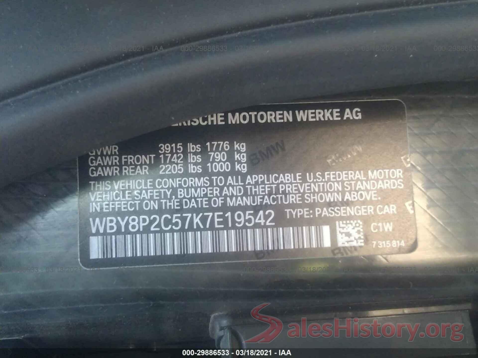 WBY8P2C57K7E19542 2019 BMW I3