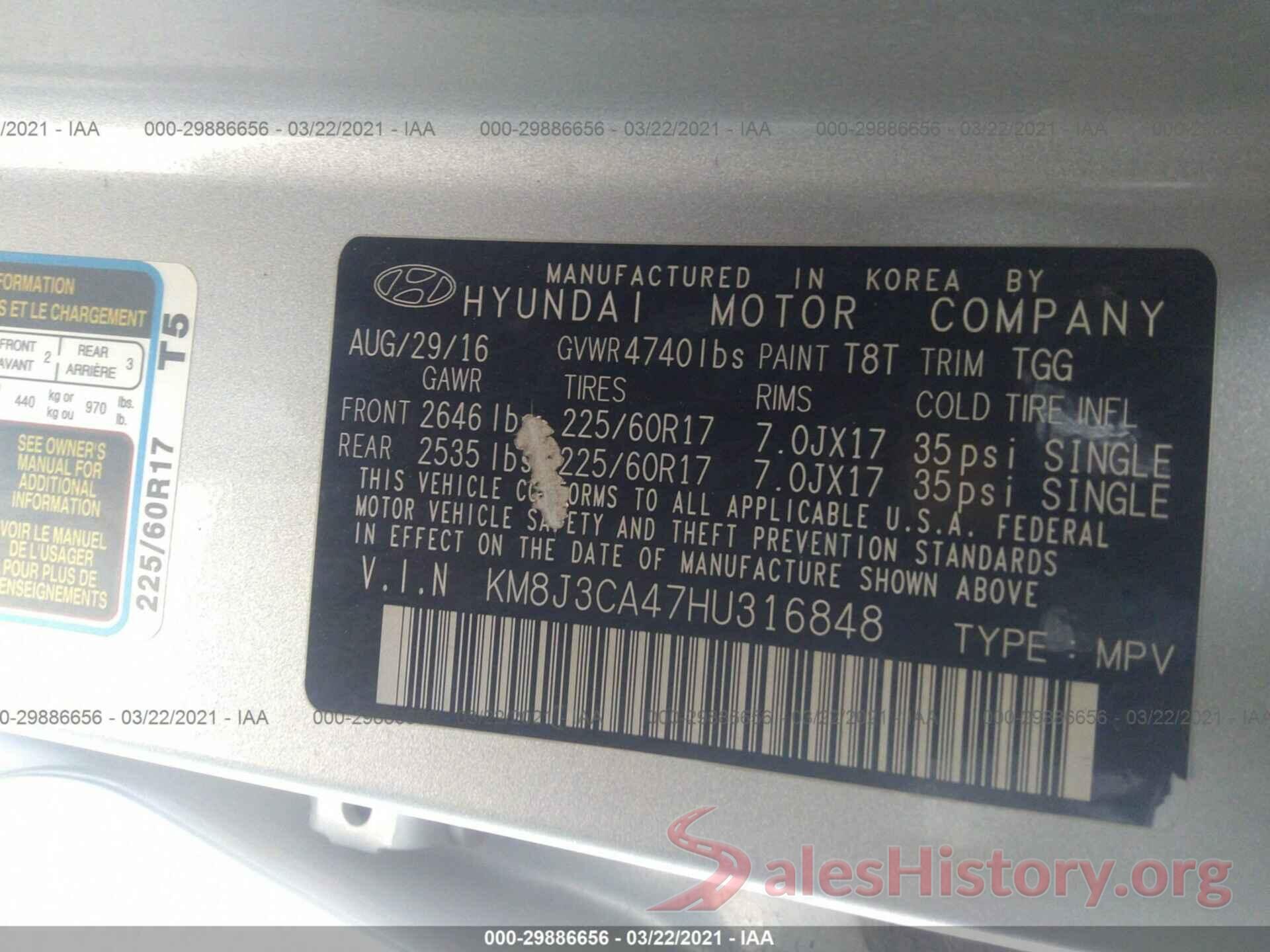 KM8J3CA47HU316848 2017 HYUNDAI TUCSON