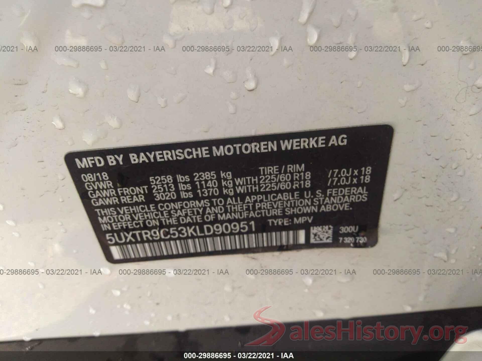 5UXTR9C53KLD90951 2019 BMW X3