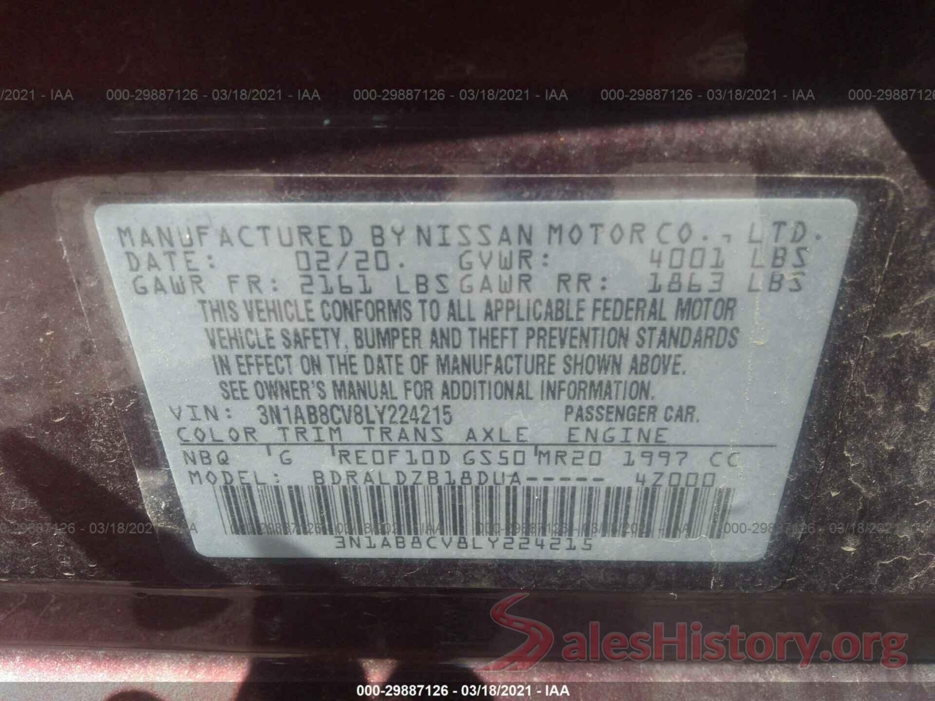 3N1AB8CV8LY224215 2020 NISSAN SENTRA