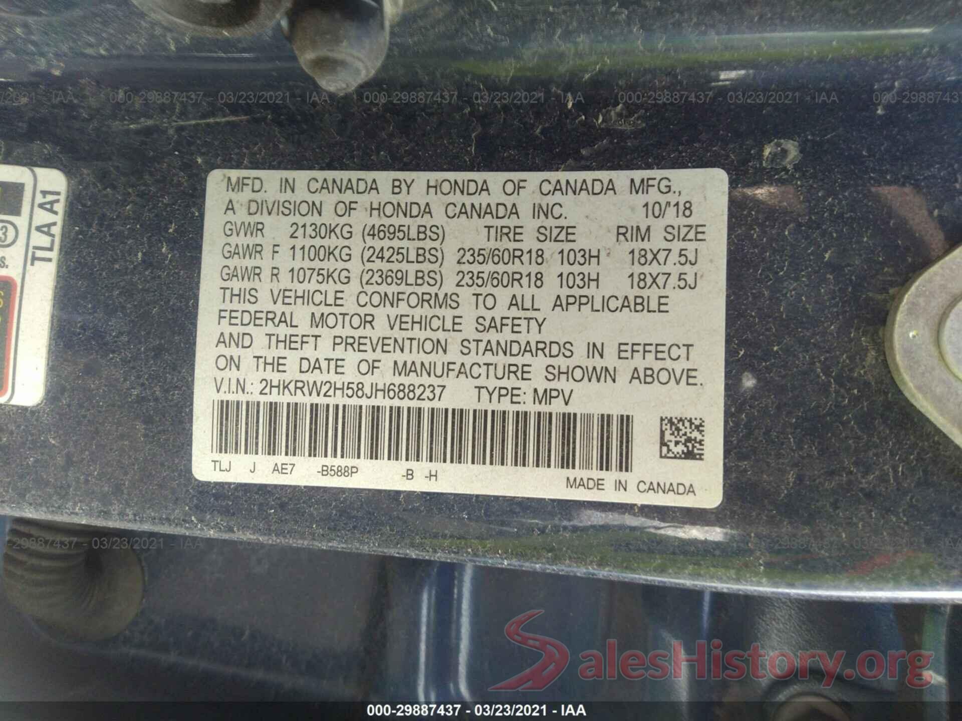 2HKRW2H58JH688237 2018 HONDA CR-V