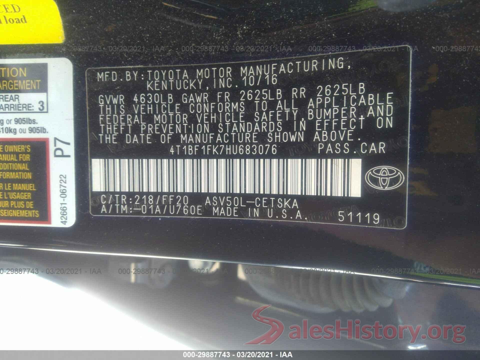 4T1BF1FK7HU683076 2017 TOYOTA CAMRY