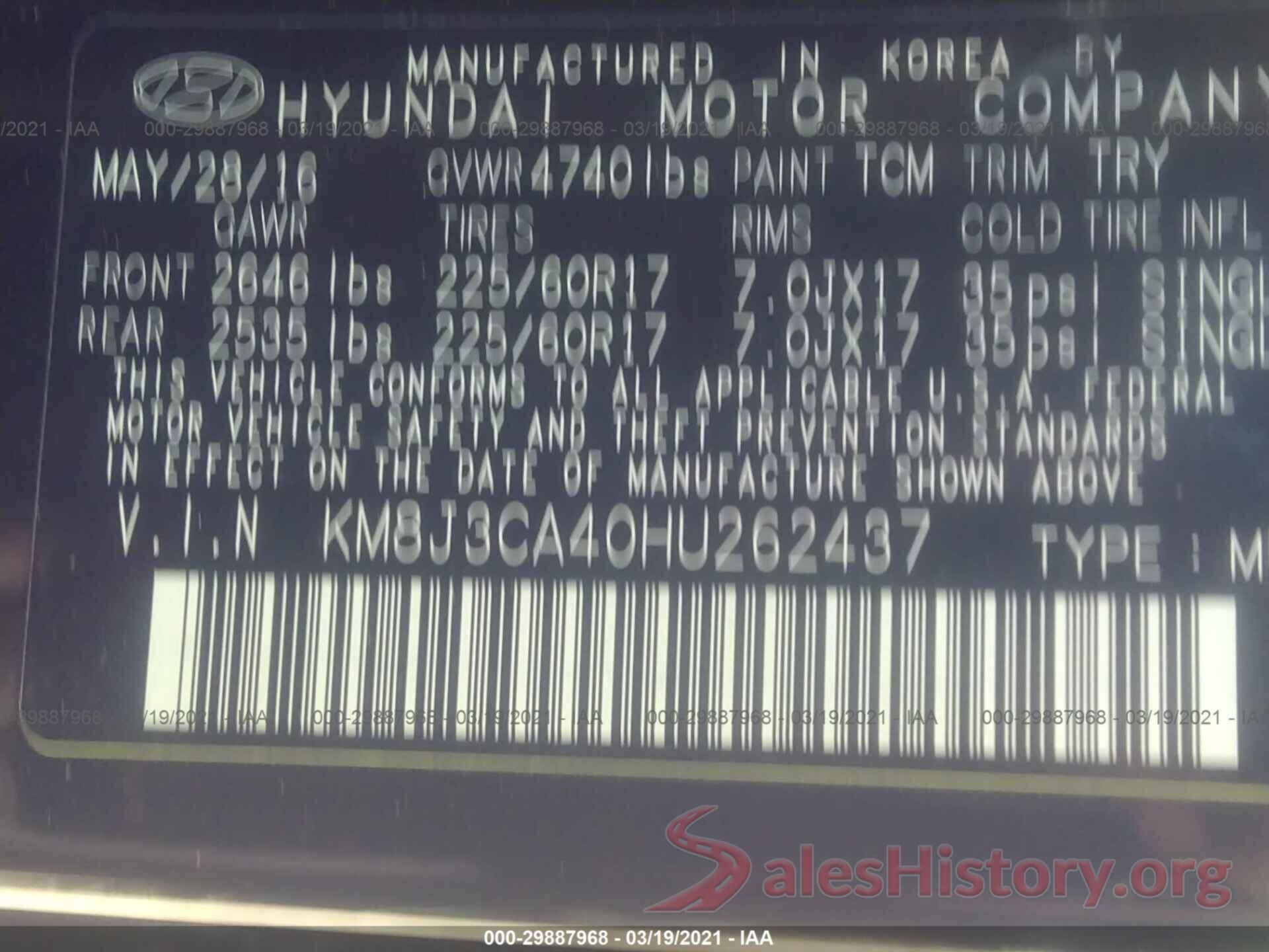 KM8J3CA40HU262437 2017 HYUNDAI TUCSON