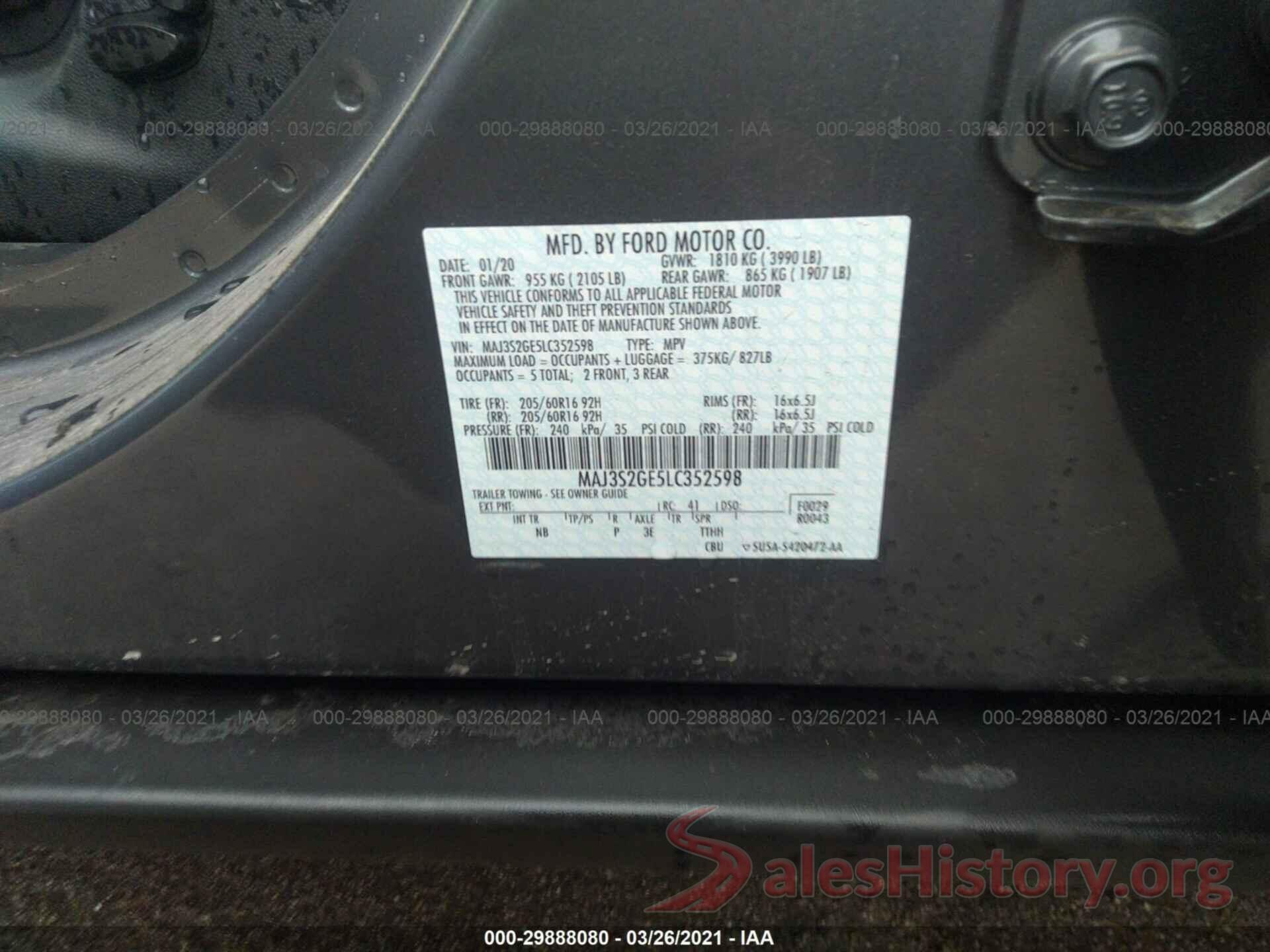 MAJ3S2GE5LC352598 2020 FORD ECOSPORT