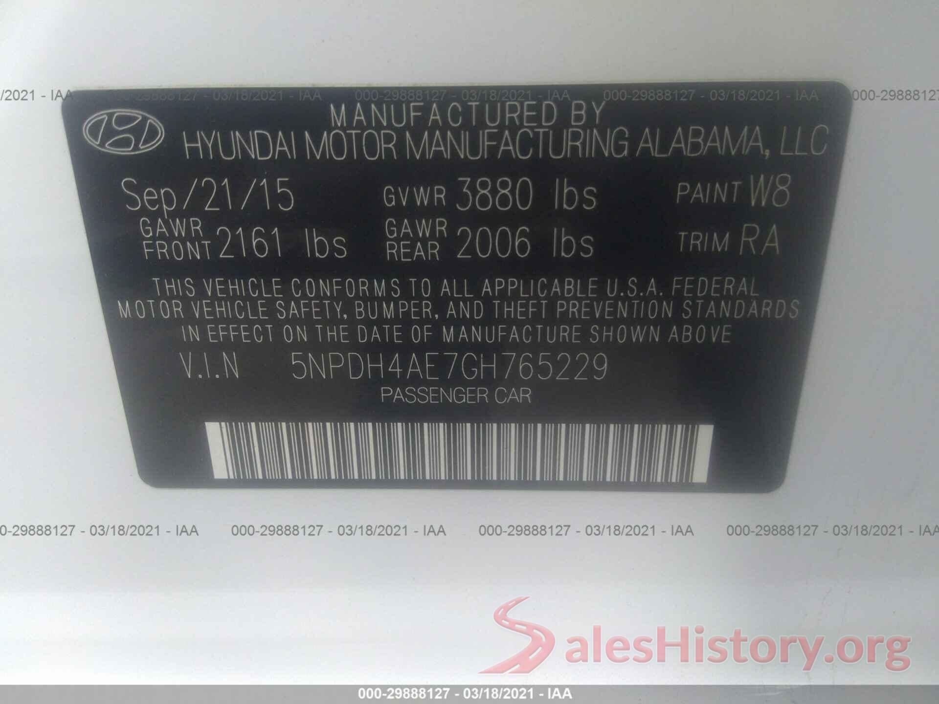 5NPDH4AE7GH765229 2016 HYUNDAI ELANTRA