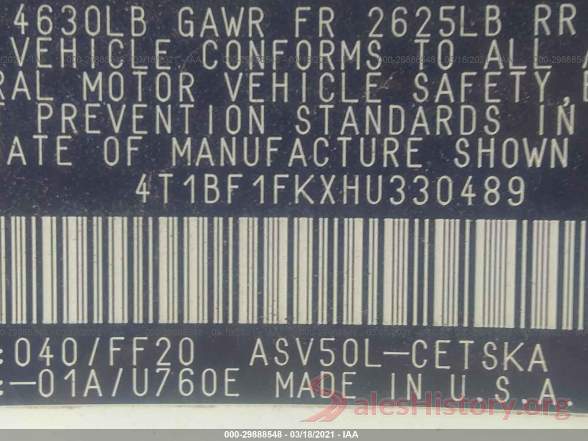 4T1BF1FKXHU330489 2017 TOYOTA CAMRY