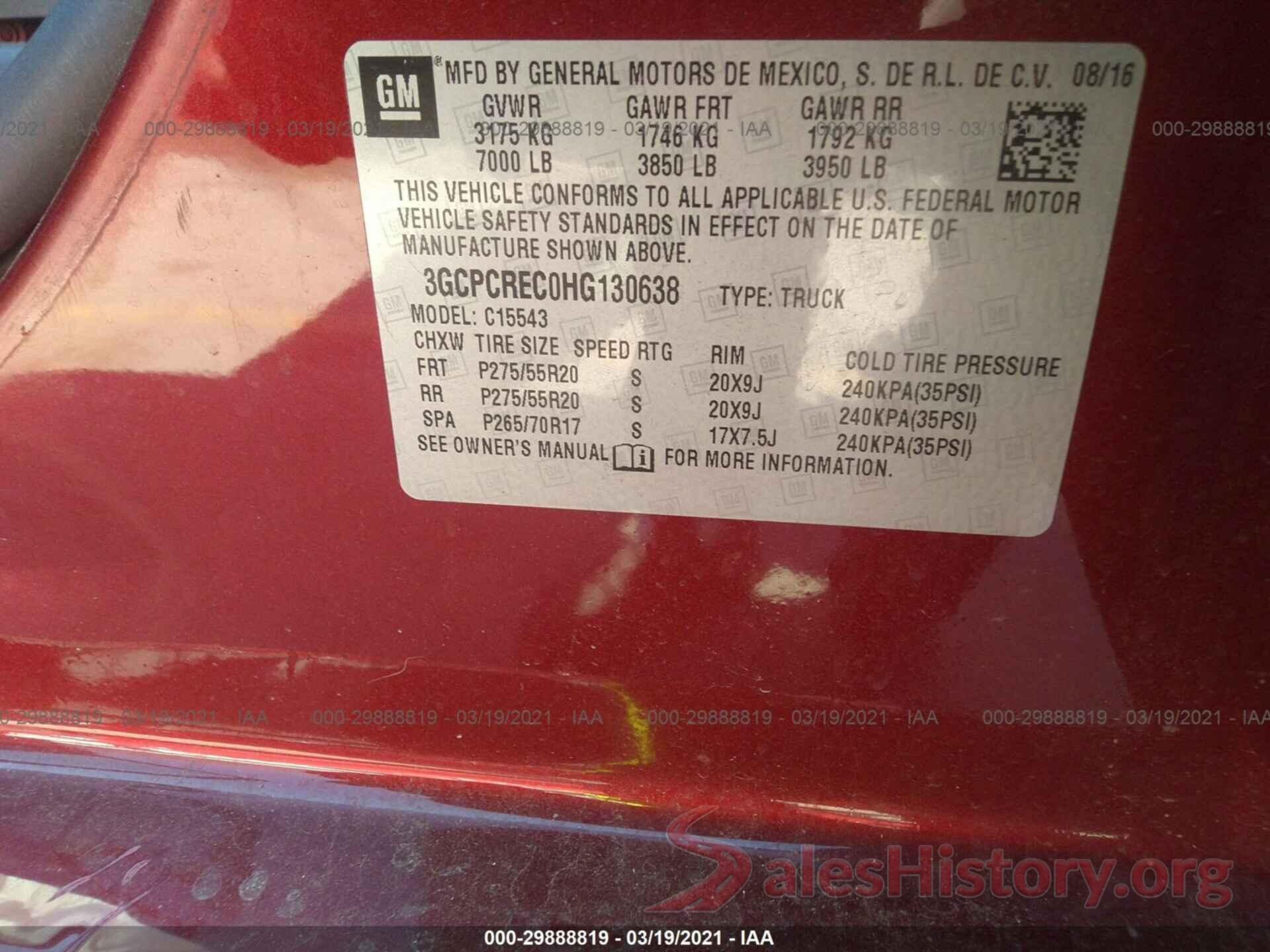 3GCPCREC0HG130638 2017 CHEVROLET SILVERADO 1500