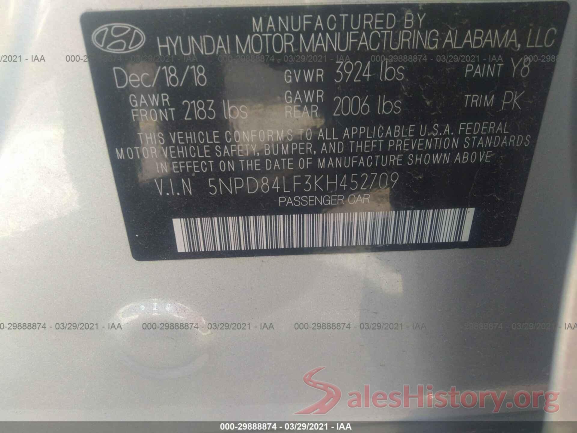 5NPD84LF3KH452709 2019 HYUNDAI ELANTRA