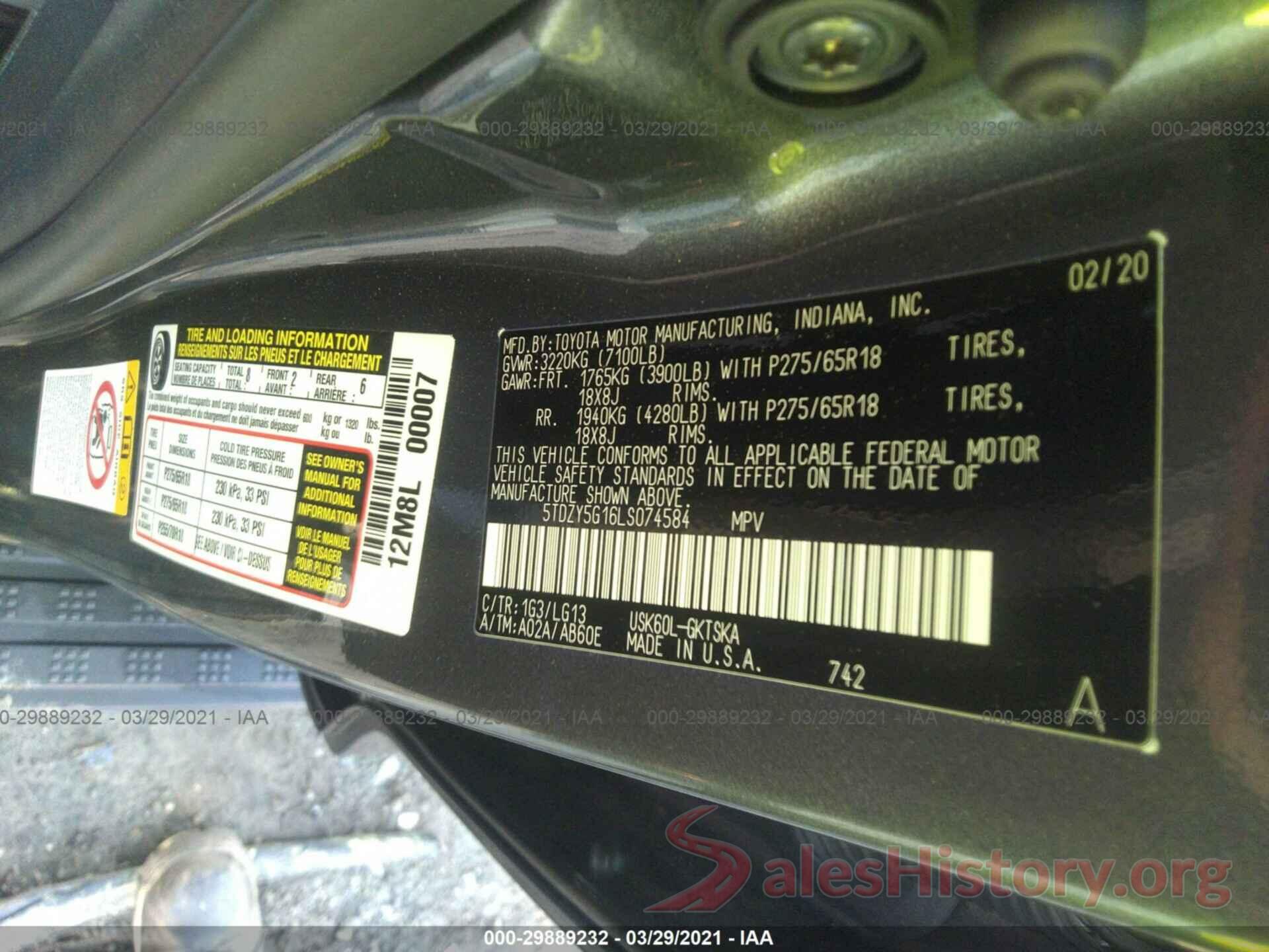 5TDZY5G16LS074584 2020 TOYOTA SEQUOIA