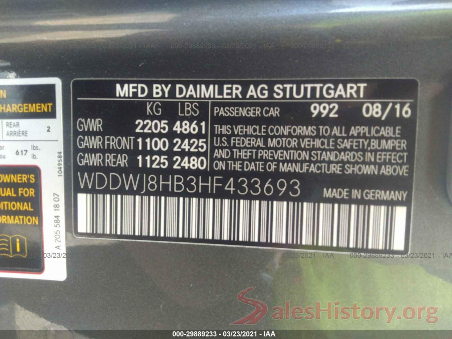 WDDWJ8HB3HF433693 2017 MERCEDES-BENZ C-CLASS