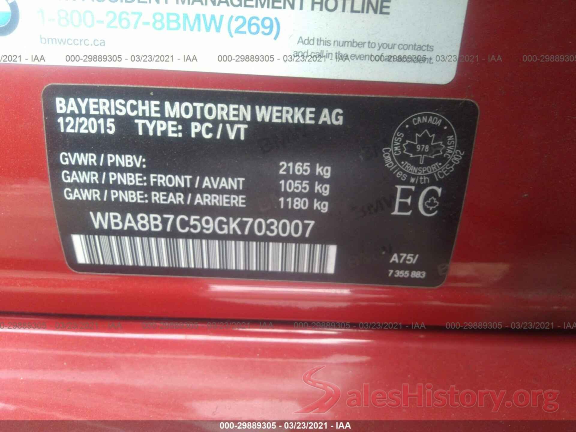 WBA8B7C59GK703007 2016 BMW 3 SERIES