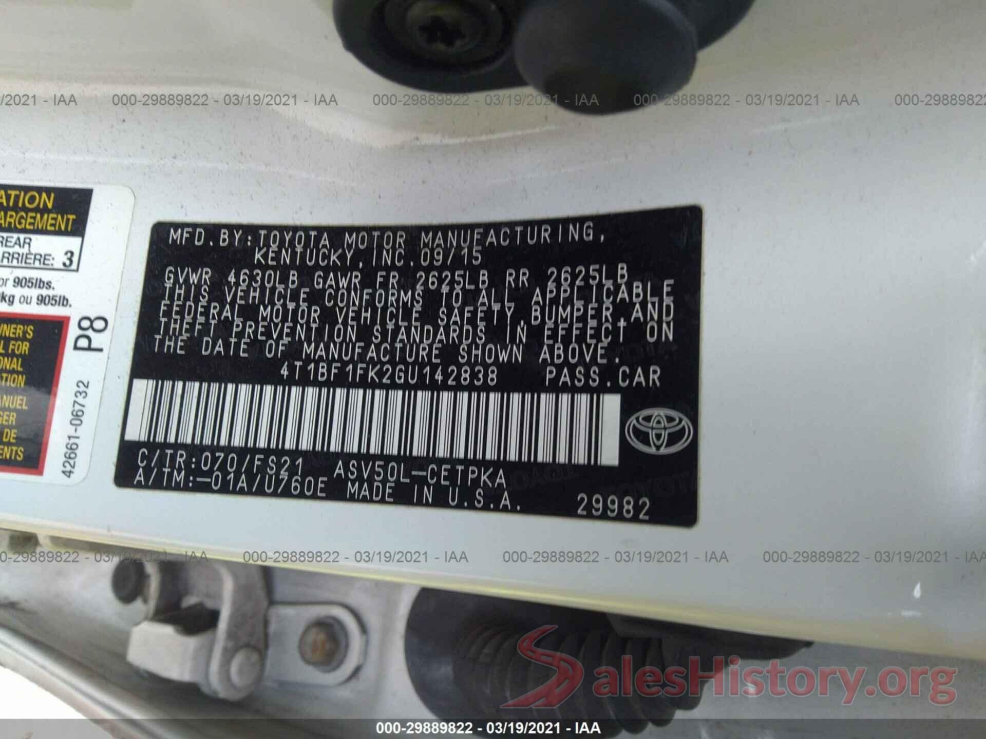 4T1BF1FK2GU142838 2016 TOYOTA CAMRY