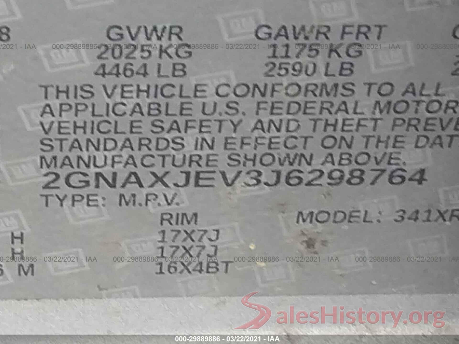 2GNAXJEV3J6298764 2018 CHEVROLET EQUINOX