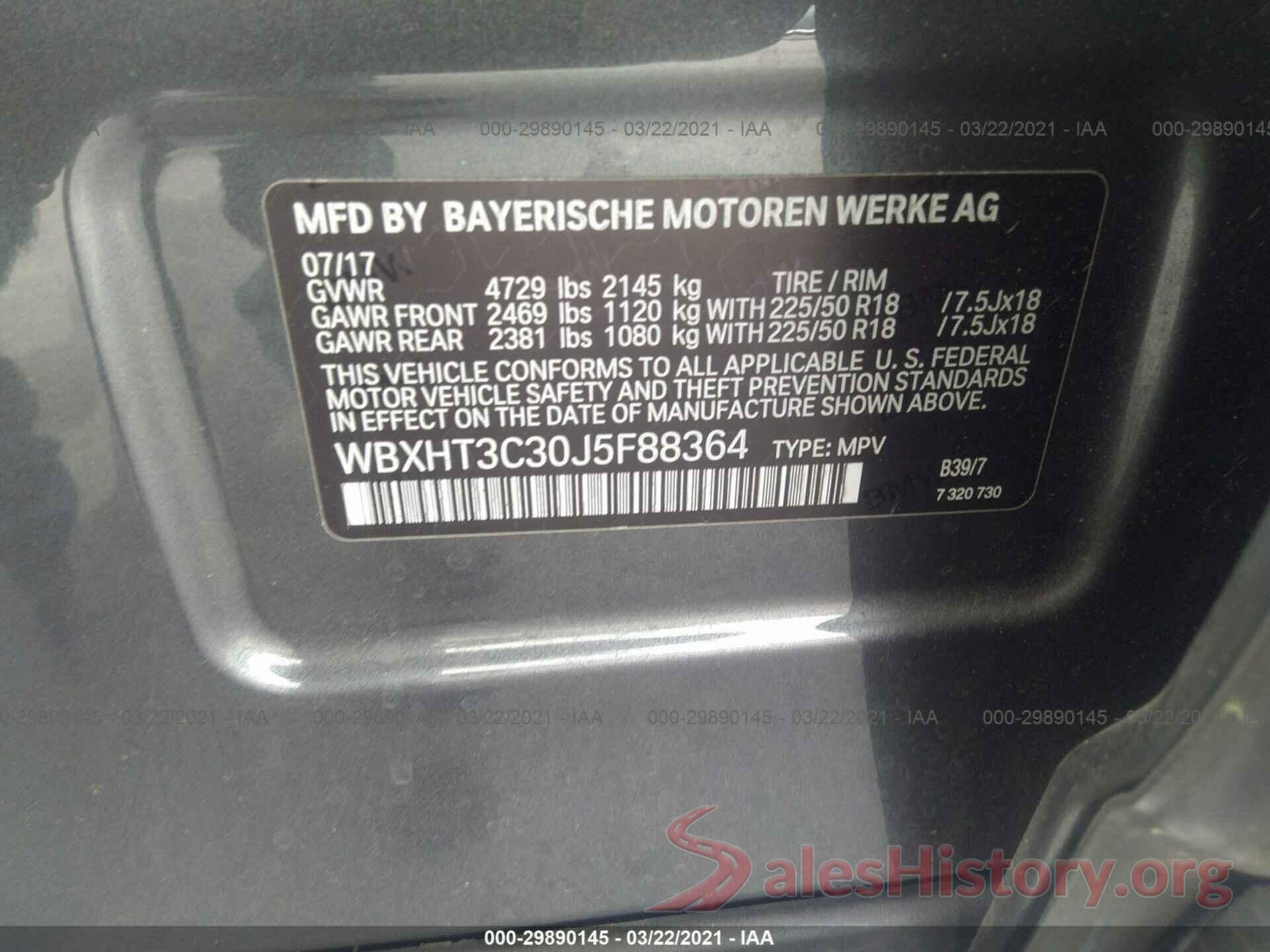 WBXHT3C30J5F88364 2018 BMW X1