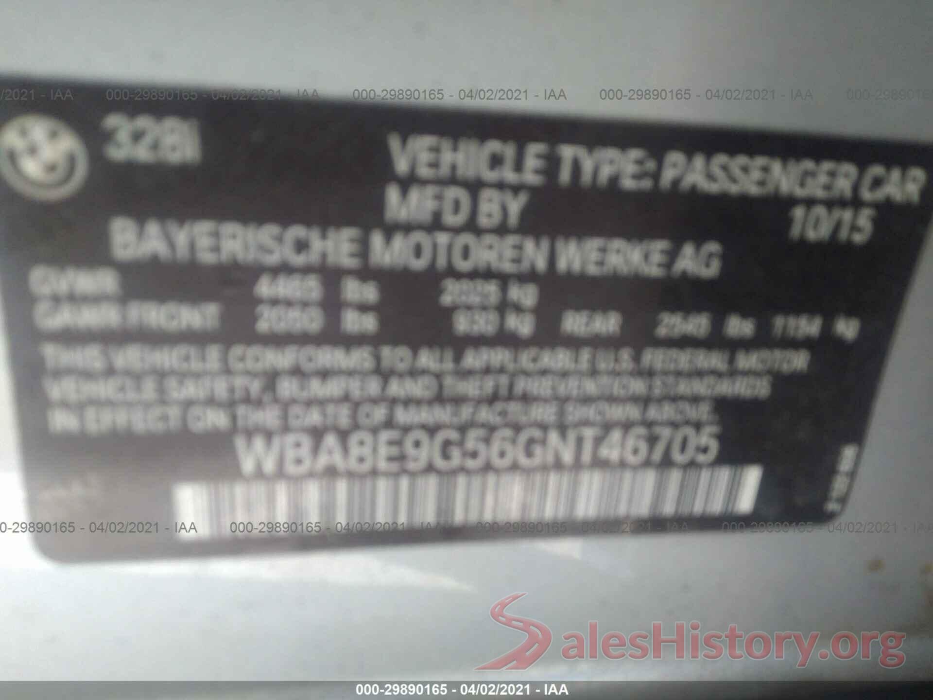 WBA8E9G56GNT46705 2016 BMW 3 SERIES