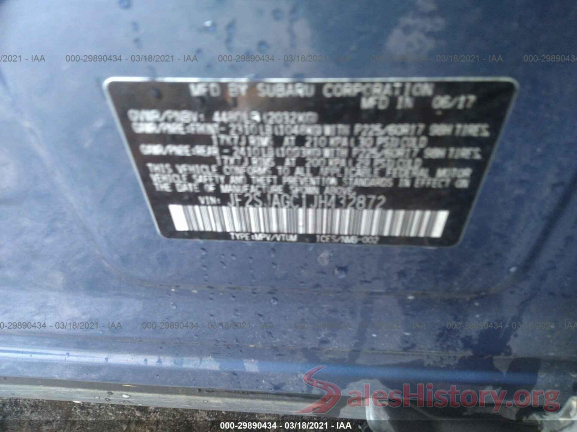 JF2SJAGC1JH432872 2018 SUBARU FORESTER