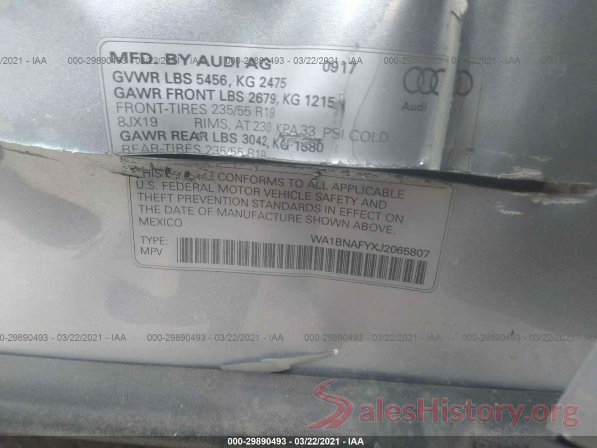 WA1BNAFYXJ2065807 2018 AUDI Q5