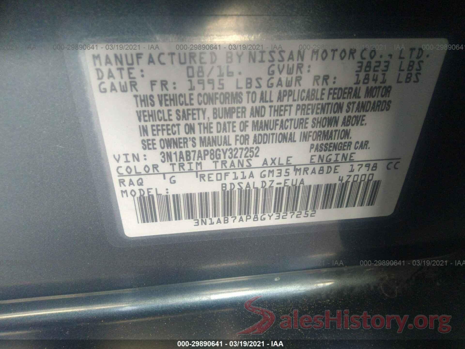 3N1AB7AP8GY327252 2016 NISSAN SENTRA