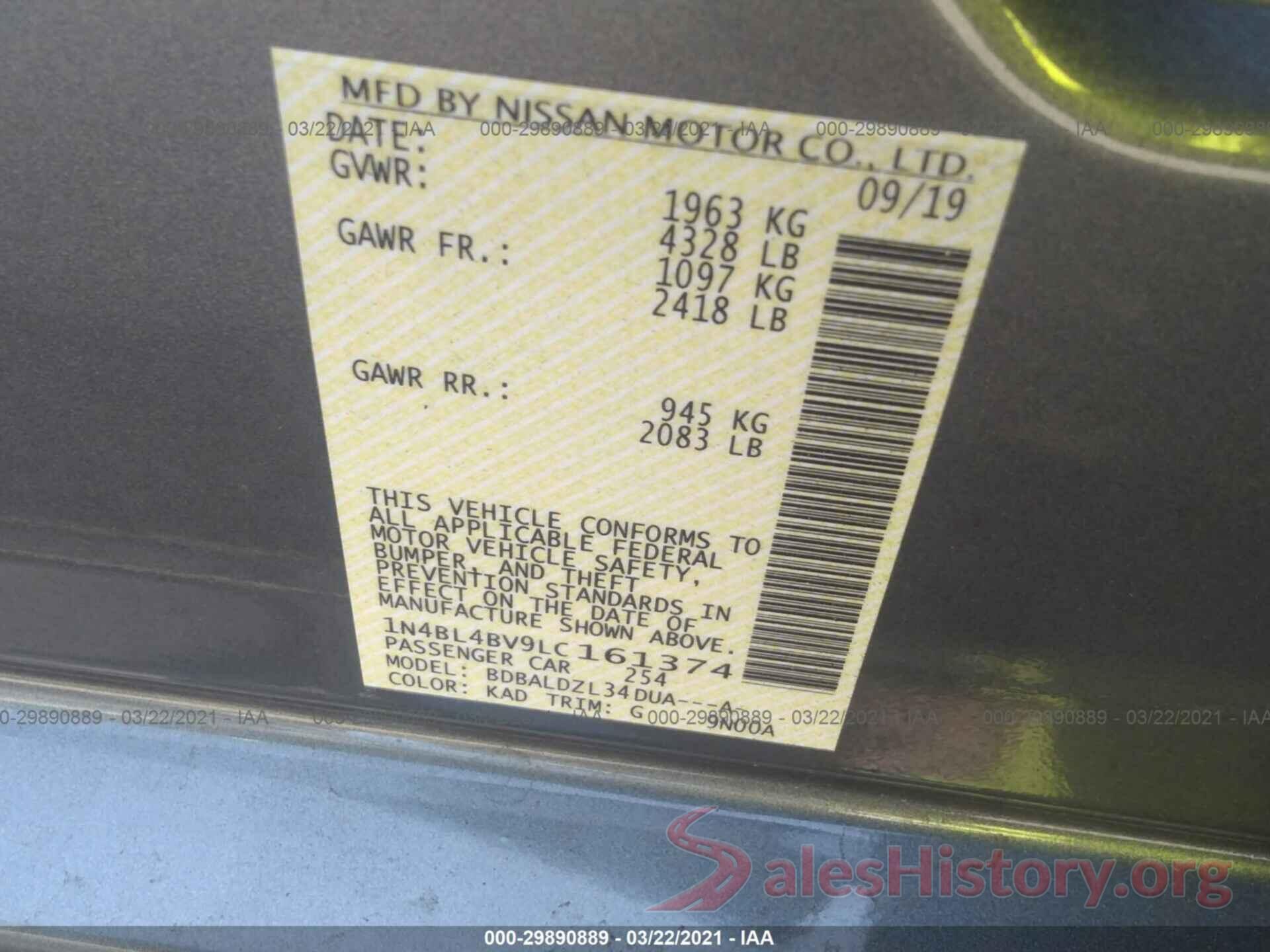 1N4BL4BV9LC161374 2020 NISSAN ALTIMA