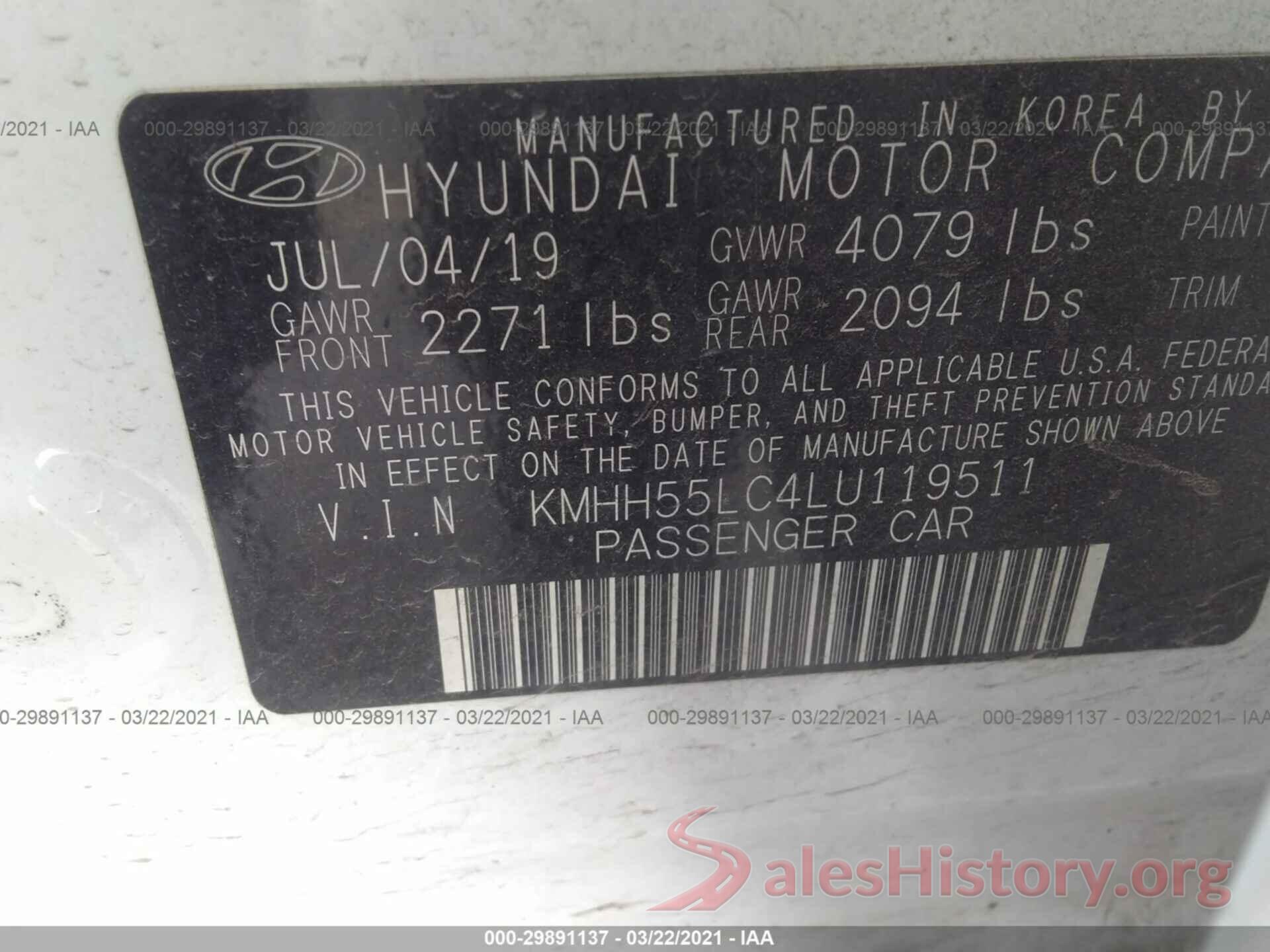 KMHH55LC4LU119511 2020 HYUNDAI ELANTRA GT