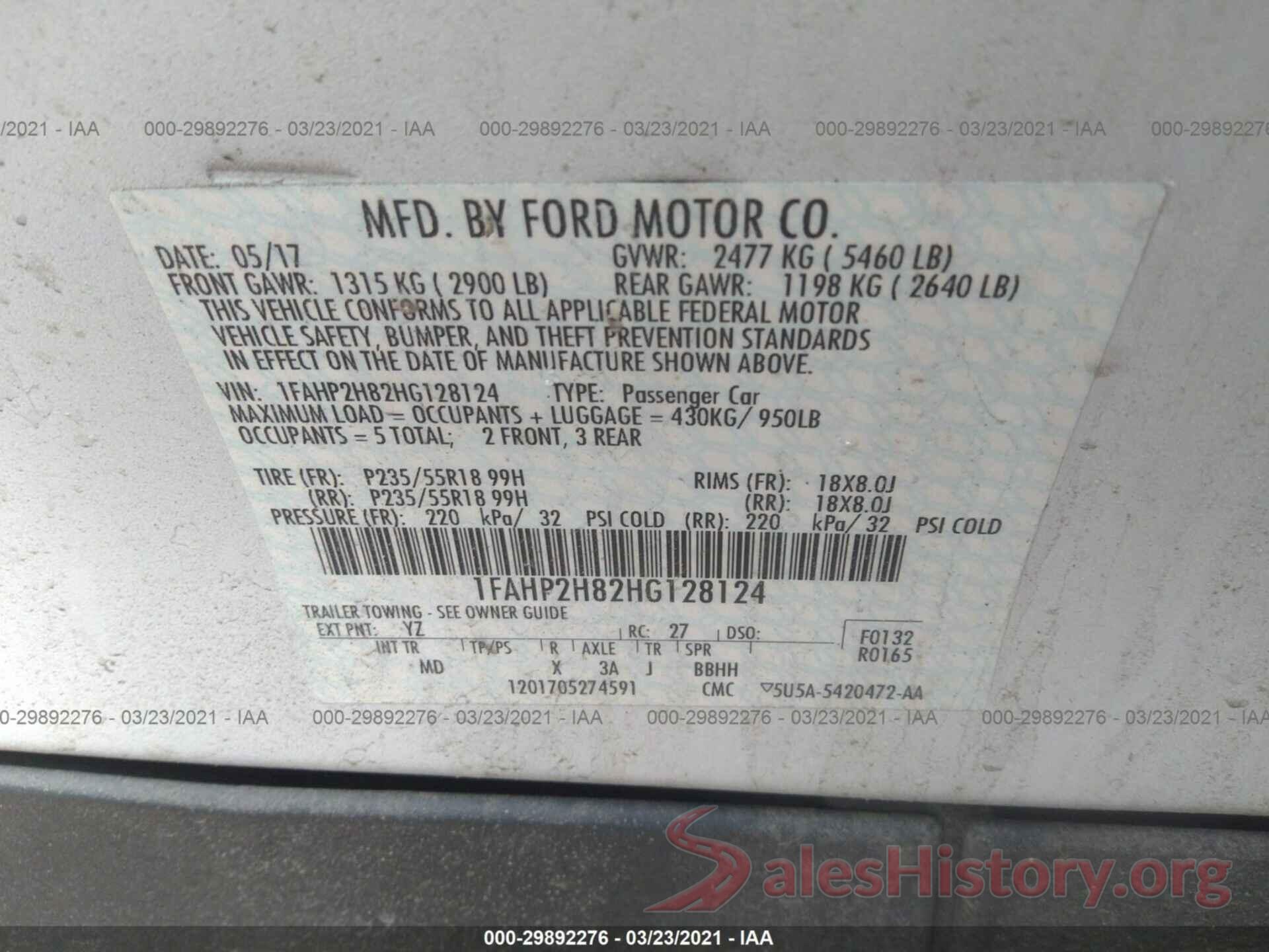 1FAHP2H82HG128124 2017 FORD TAURUS