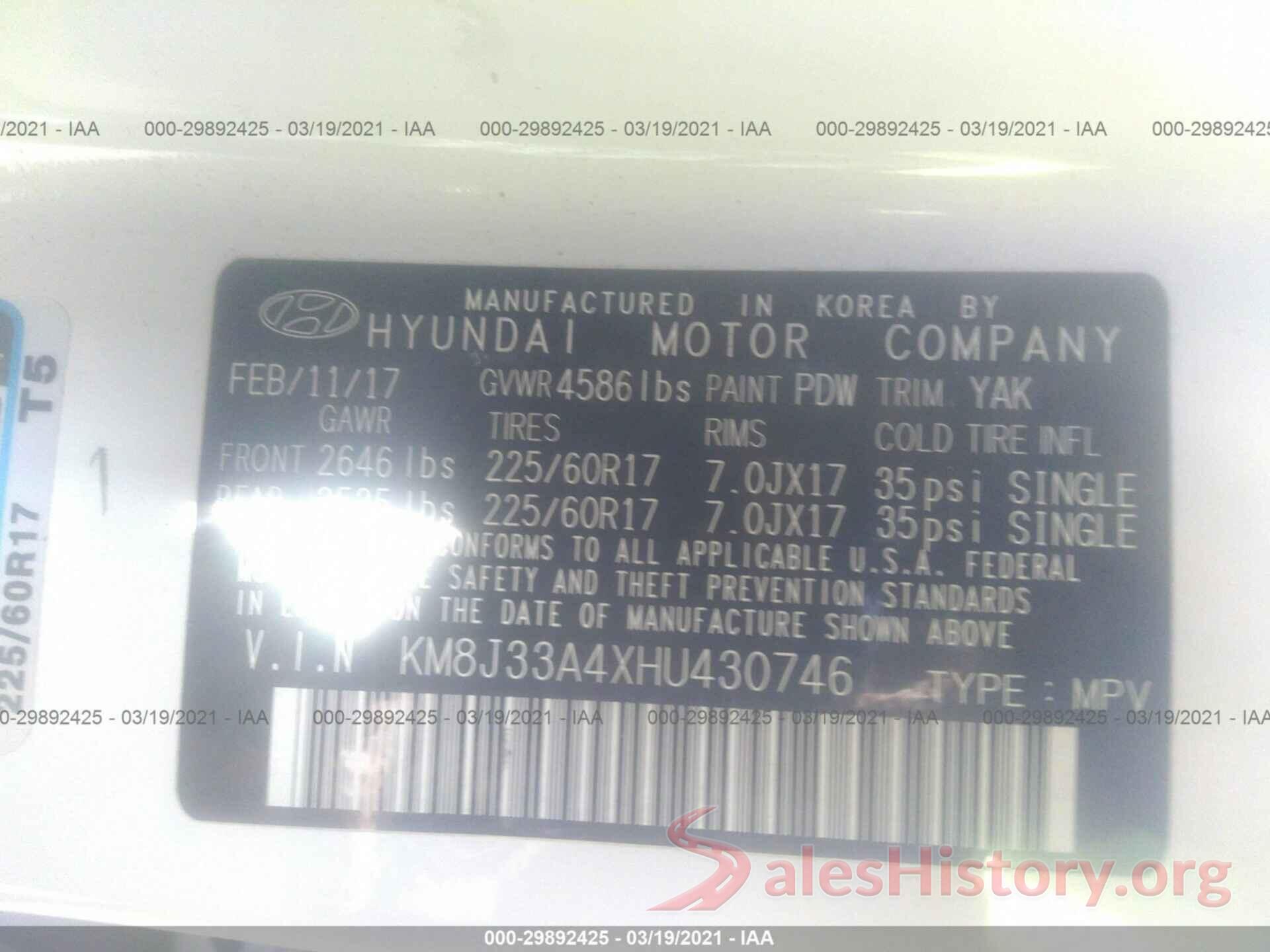 KM8J33A4XHU430746 2017 HYUNDAI TUCSON