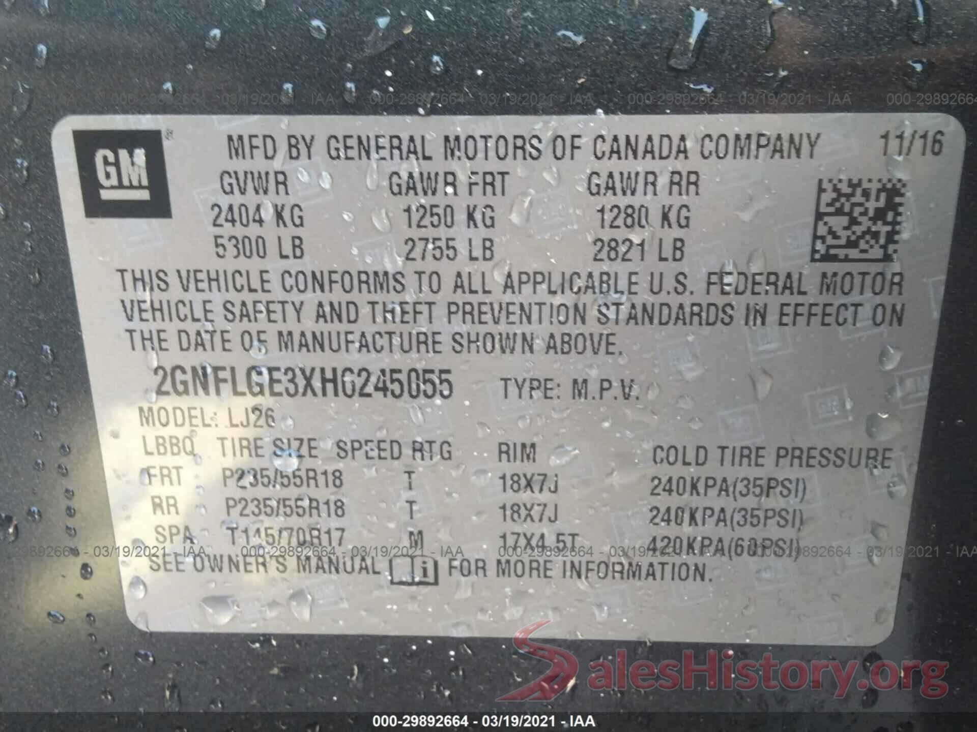 2GNFLGE3XH6245055 2017 CHEVROLET EQUINOX