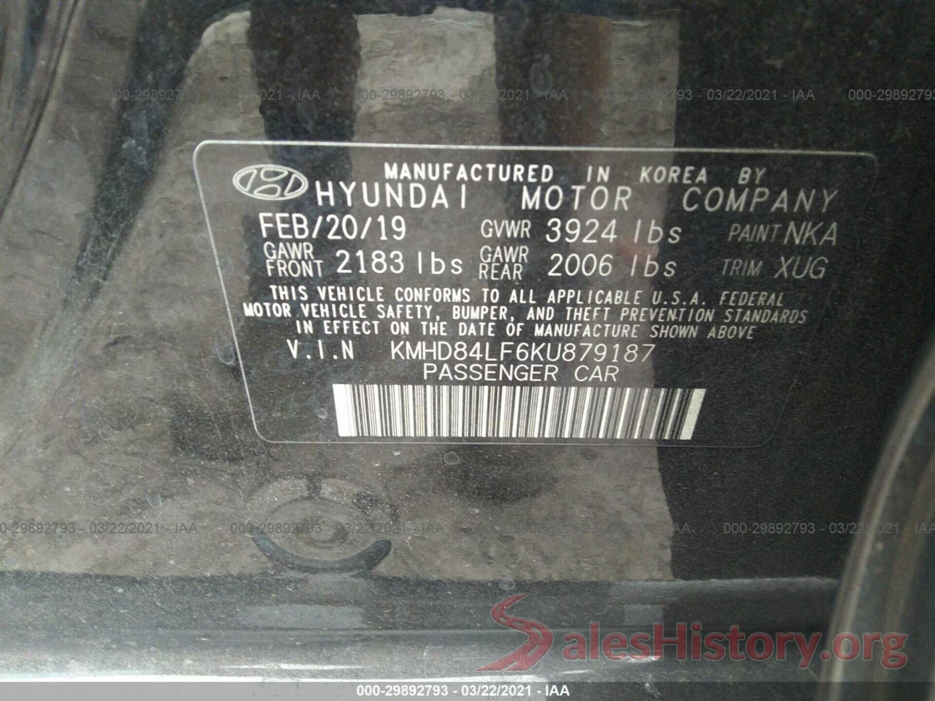 KMHD84LF6KU879187 2019 HYUNDAI ELANTRA