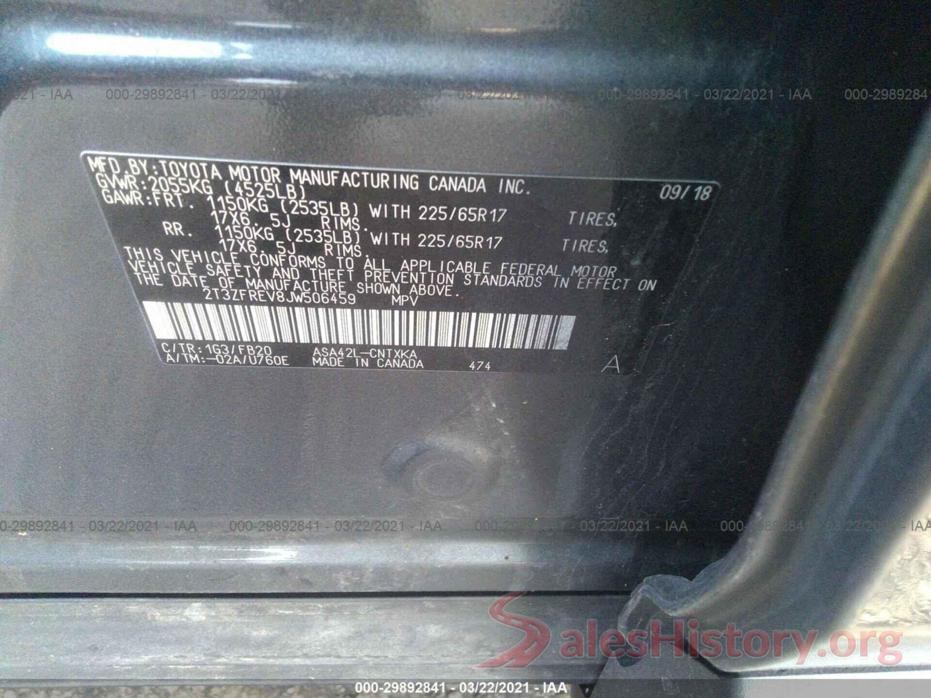 2T3ZFREV8JW506459 2018 TOYOTA RAV4