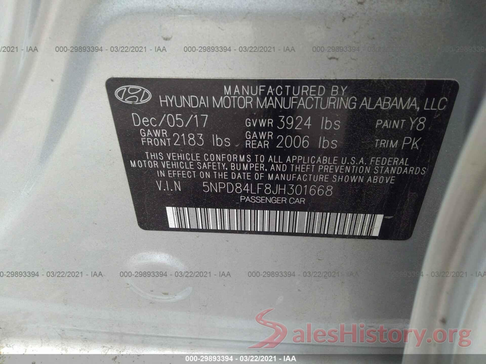 5NPD84LF8JH301668 2018 HYUNDAI ELANTRA