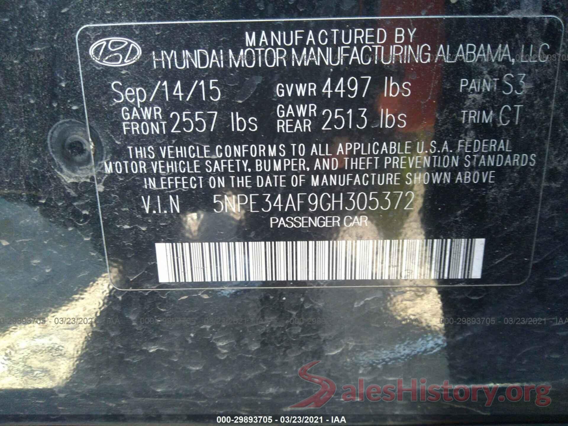 5NPE34AF9GH305372 2016 HYUNDAI SONATA