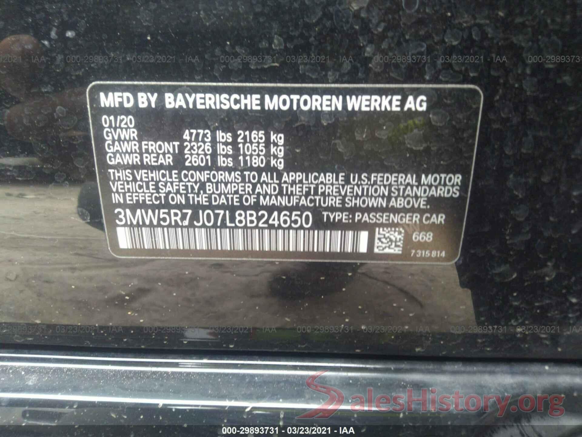 3MW5R7J07L8B24650 2020 BMW 3 SERIES