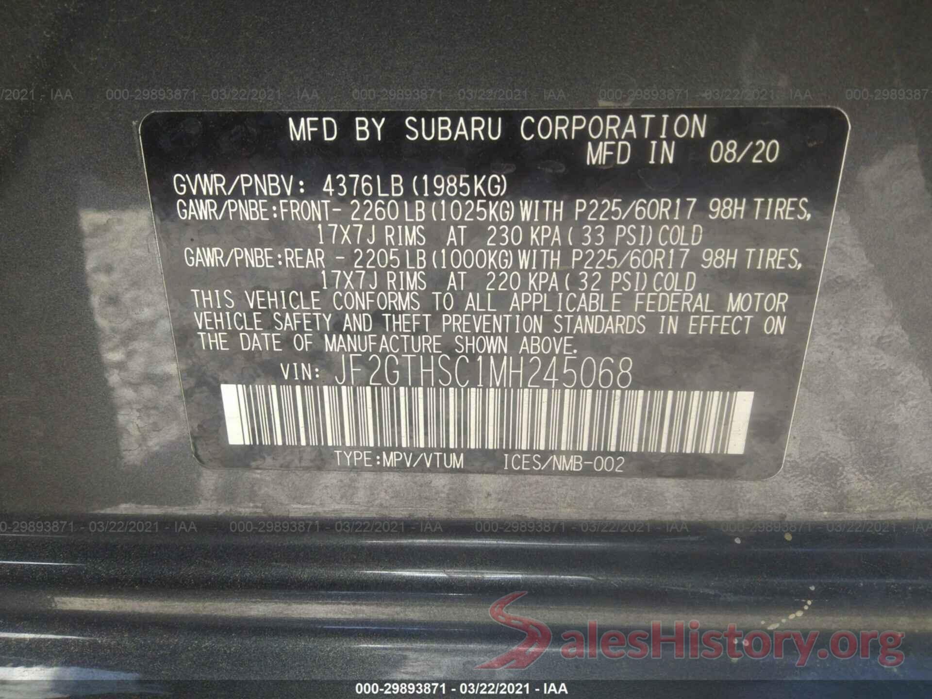 JF2GTHSC1MH245068 2021 SUBARU CROSSTREK