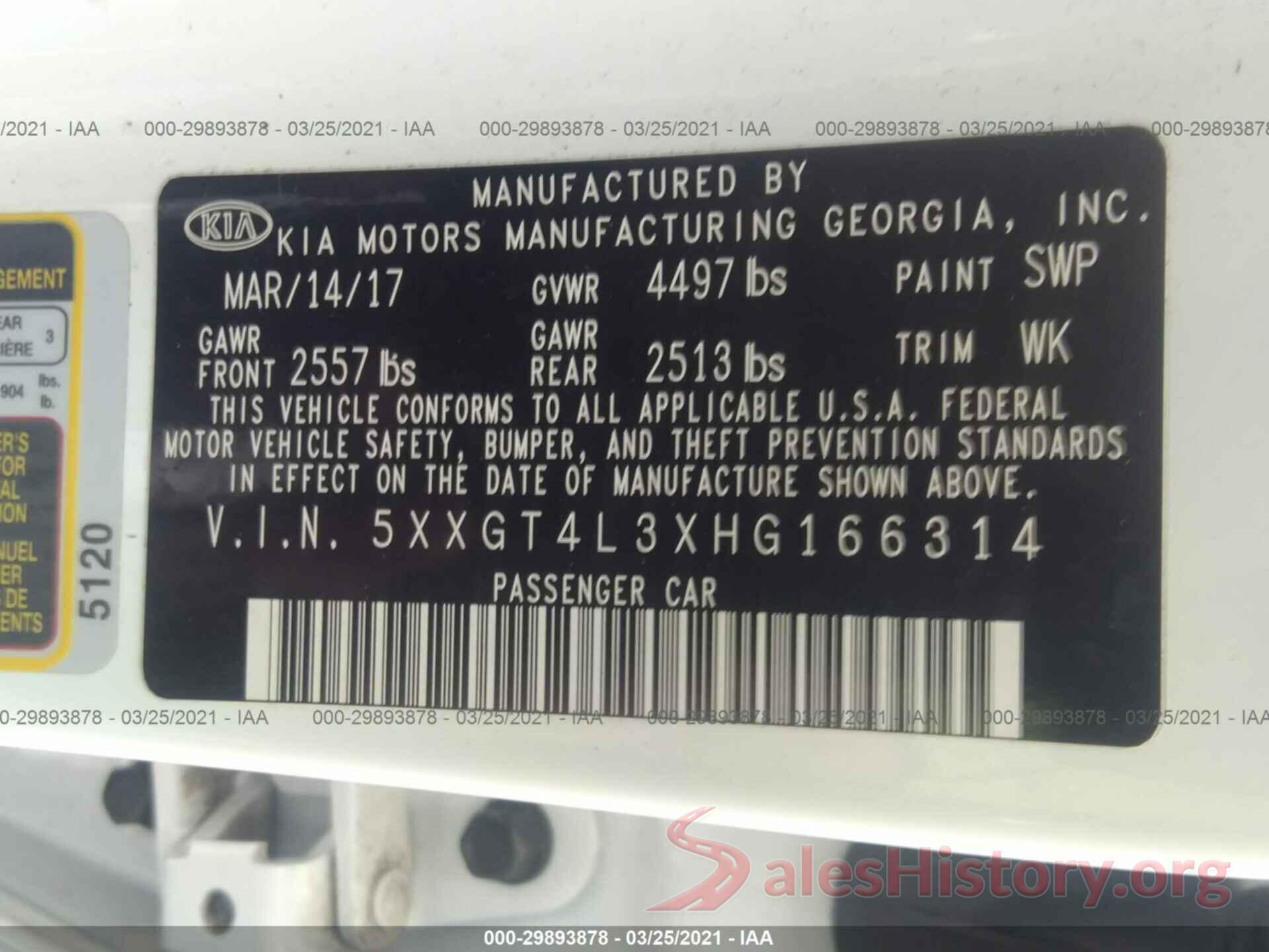 5XXGT4L3XHG166314 2017 KIA OPTIMA