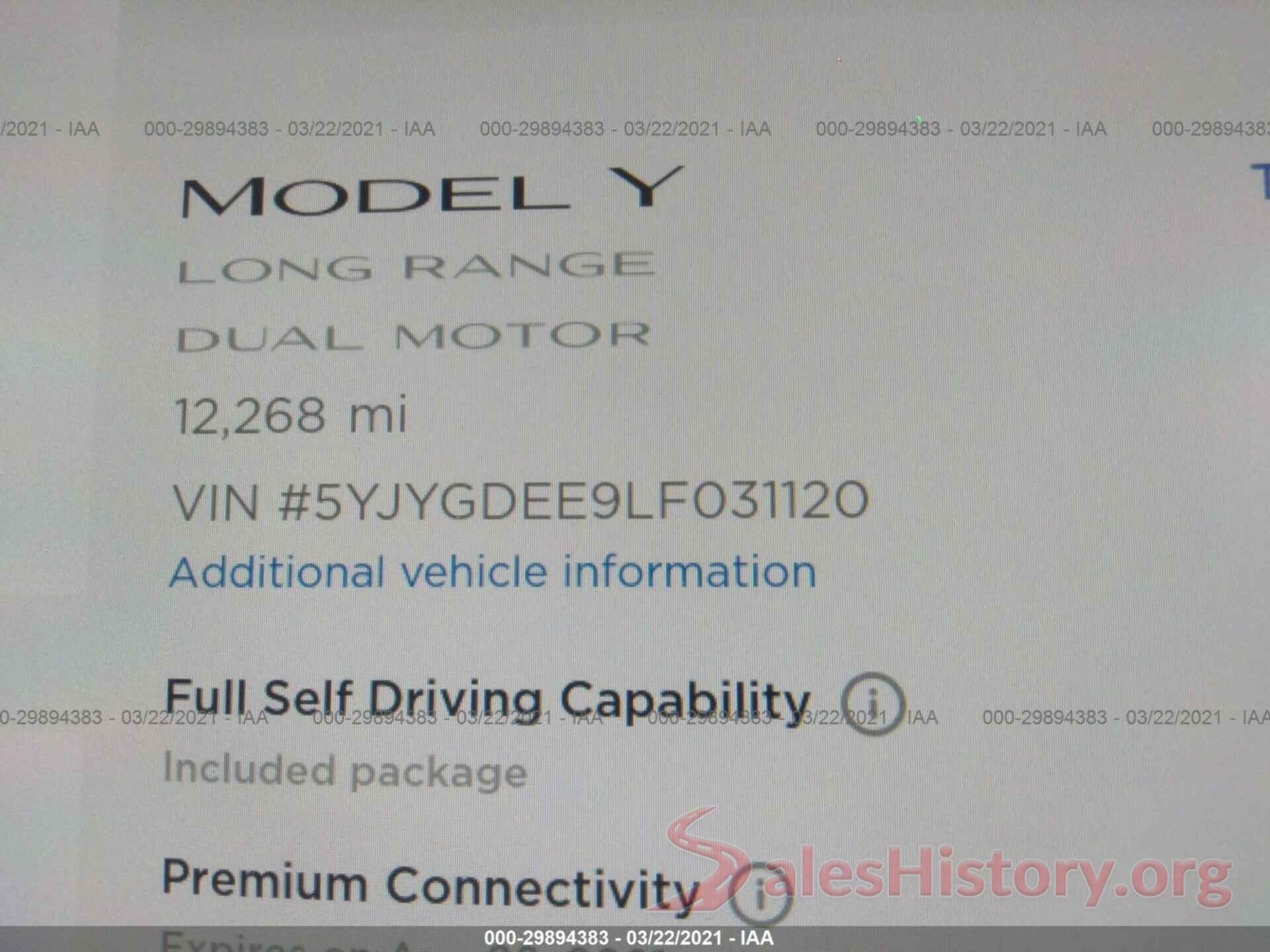 5YJYGDEE9LF031120 2020 TESLA MODEL Y