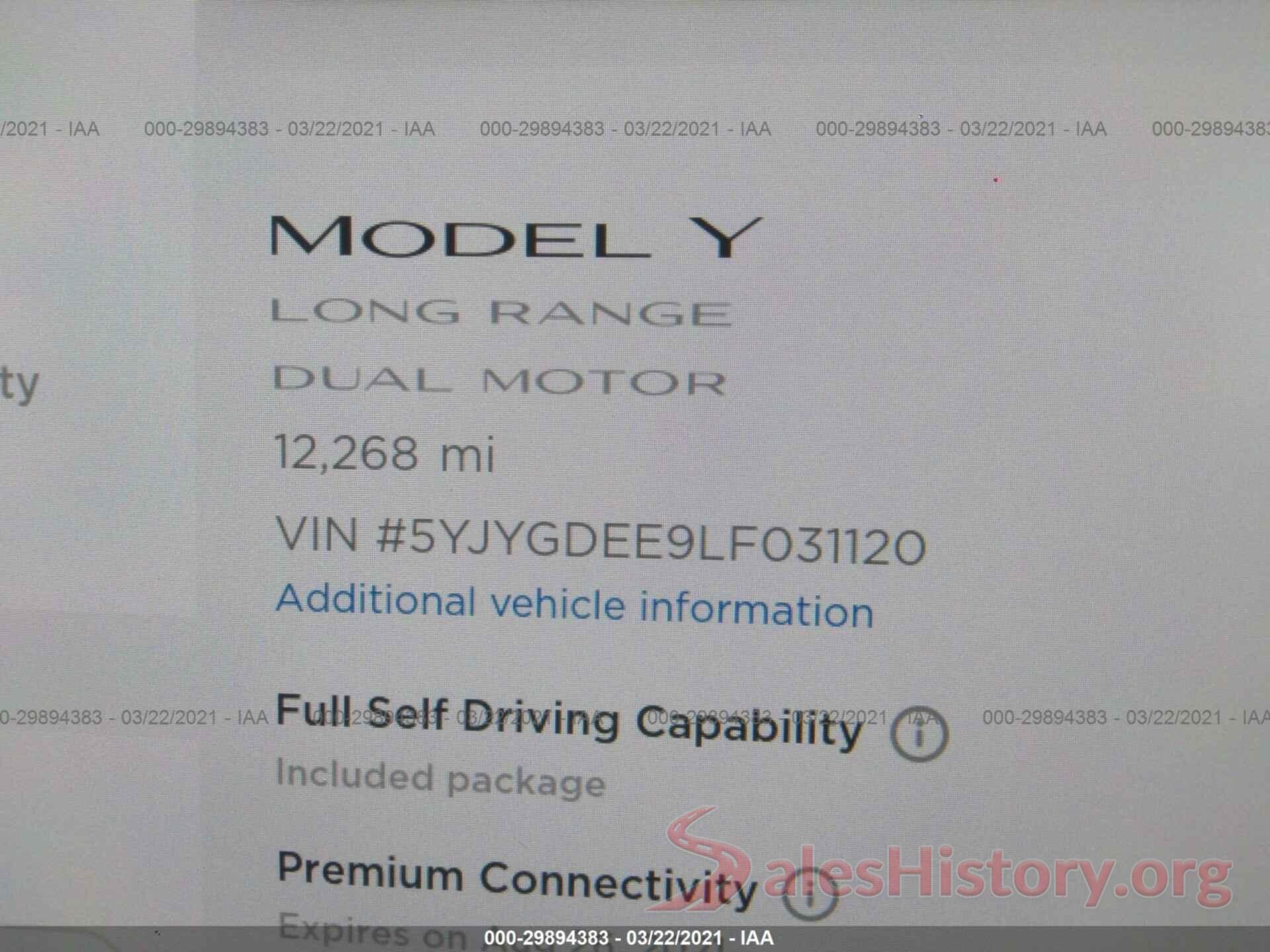 5YJYGDEE9LF031120 2020 TESLA MODEL Y