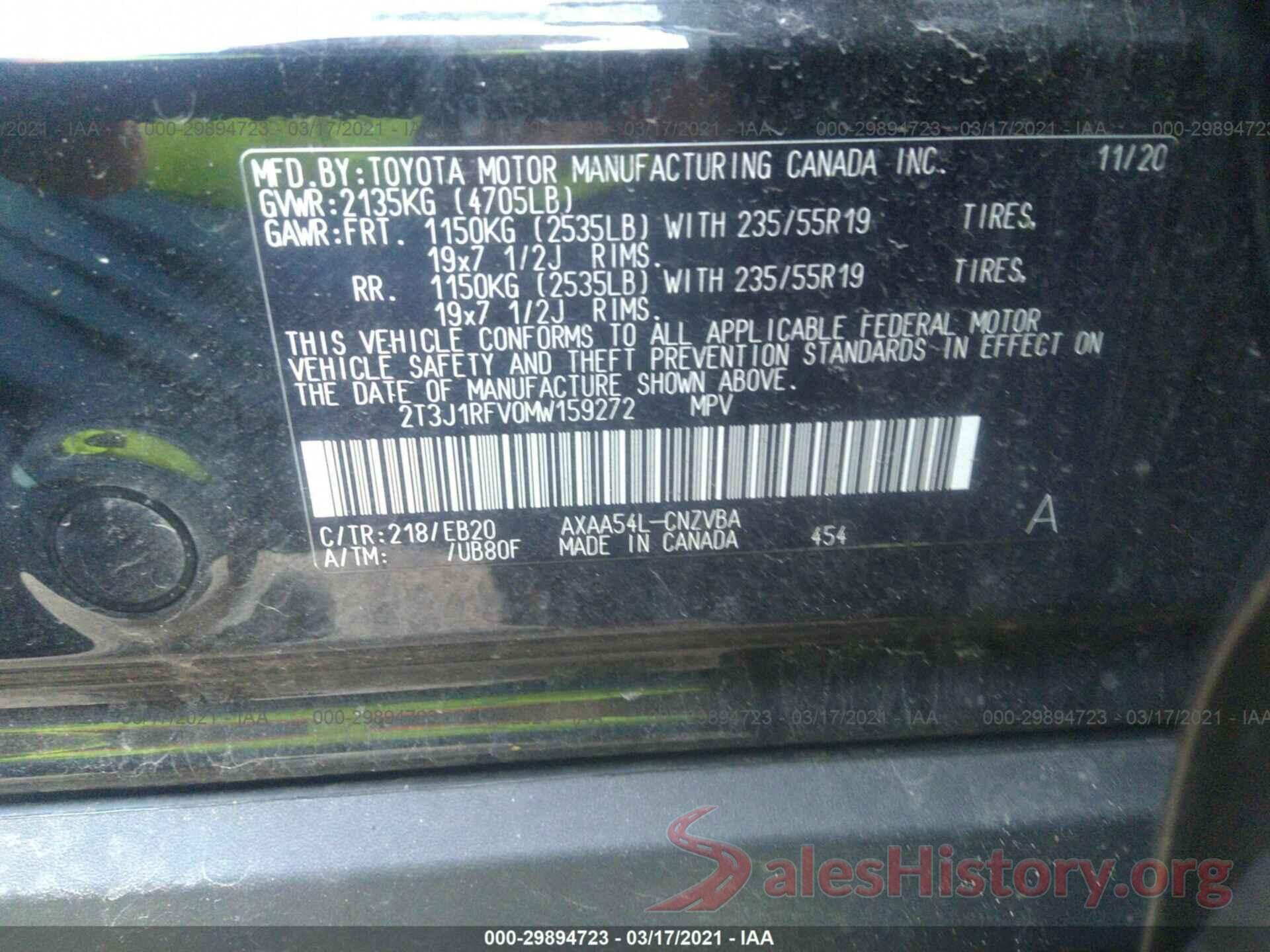 2T3J1RFV0MW159272 2021 TOYOTA RAV4