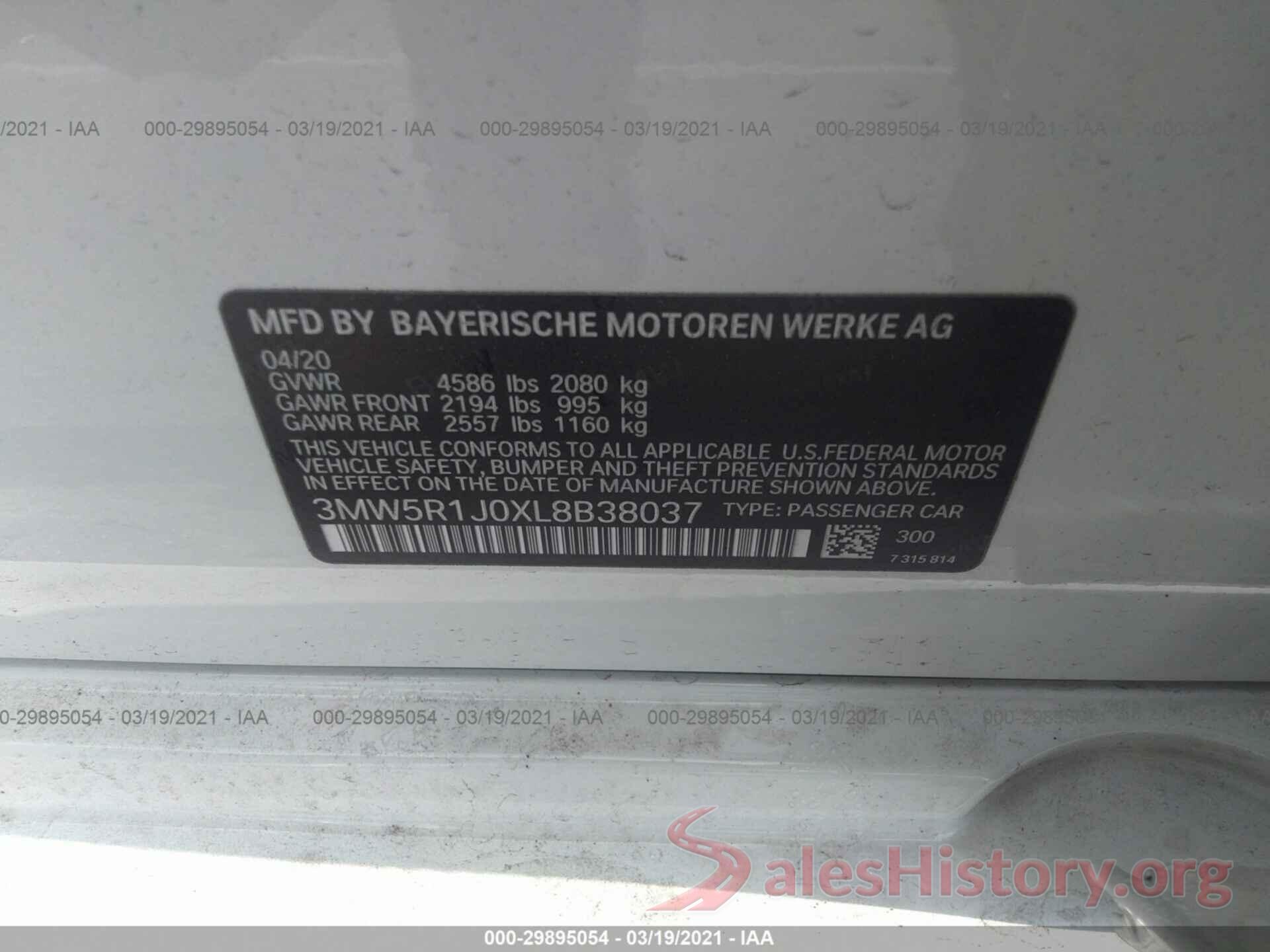 3MW5R1J0XL8B38037 2020 BMW 3 SERIES