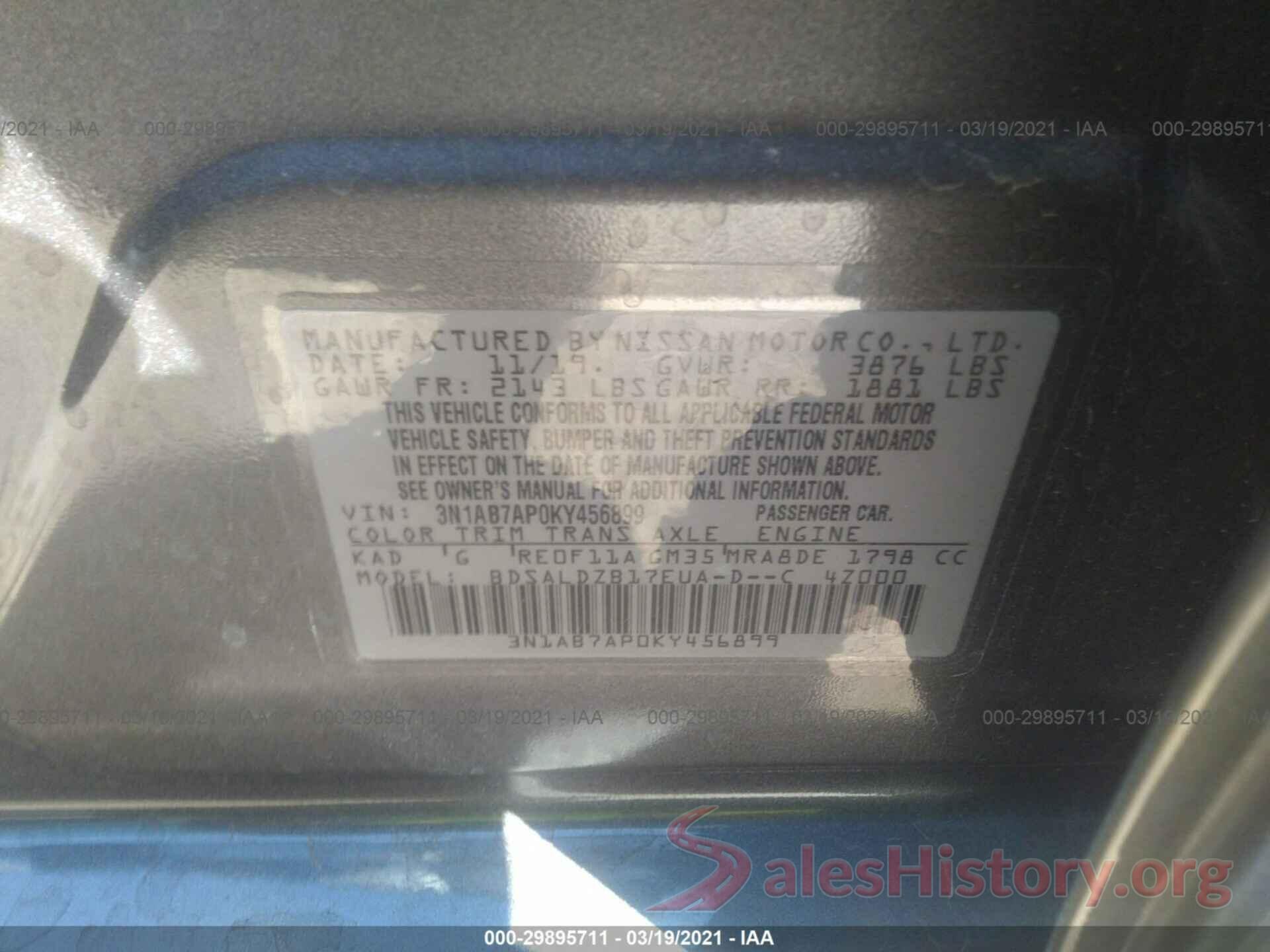 3N1AB7AP0KY456899 2019 NISSAN SENTRA