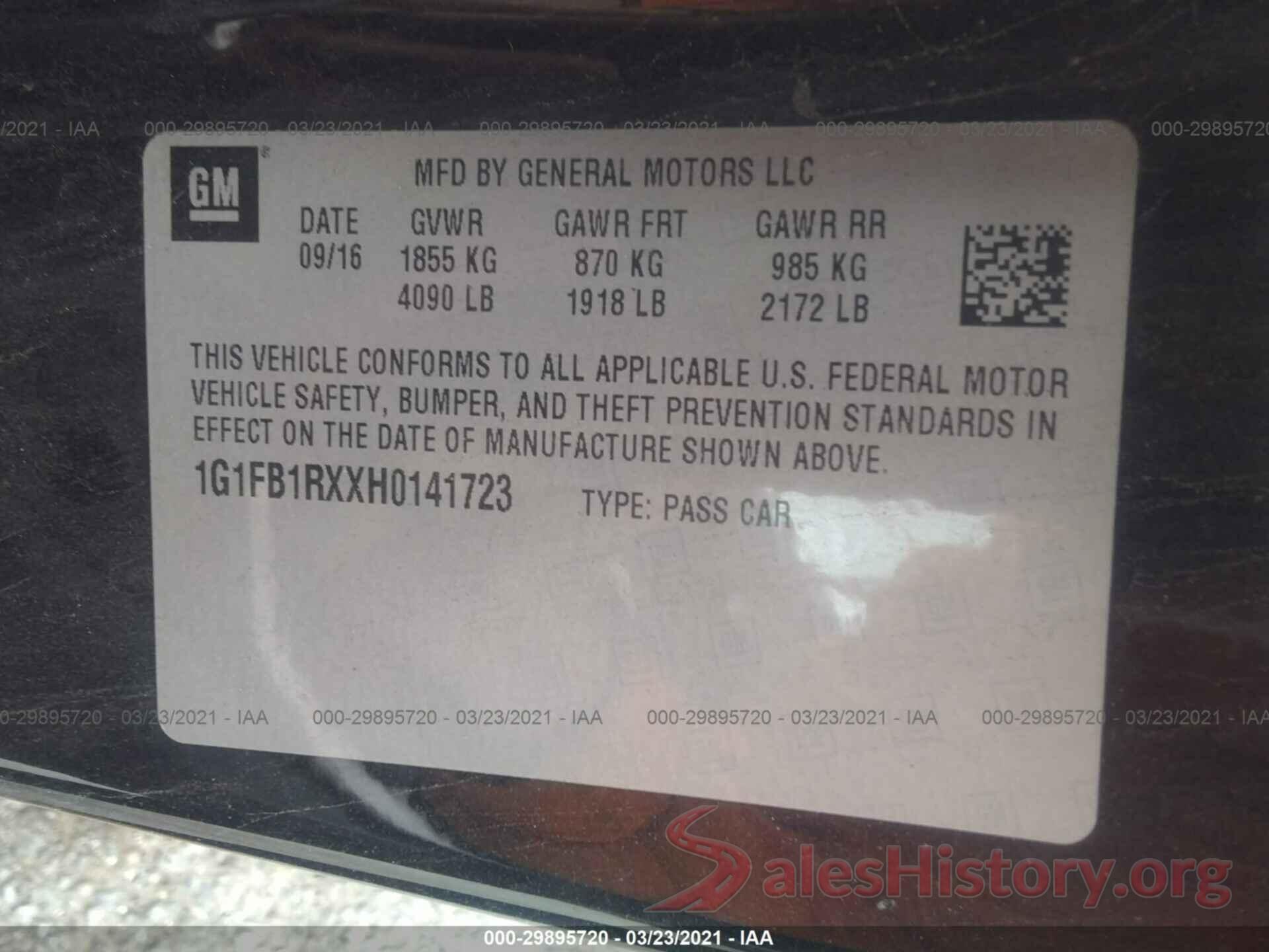 1G1FB1RXXH0141723 2017 CHEVROLET CAMARO