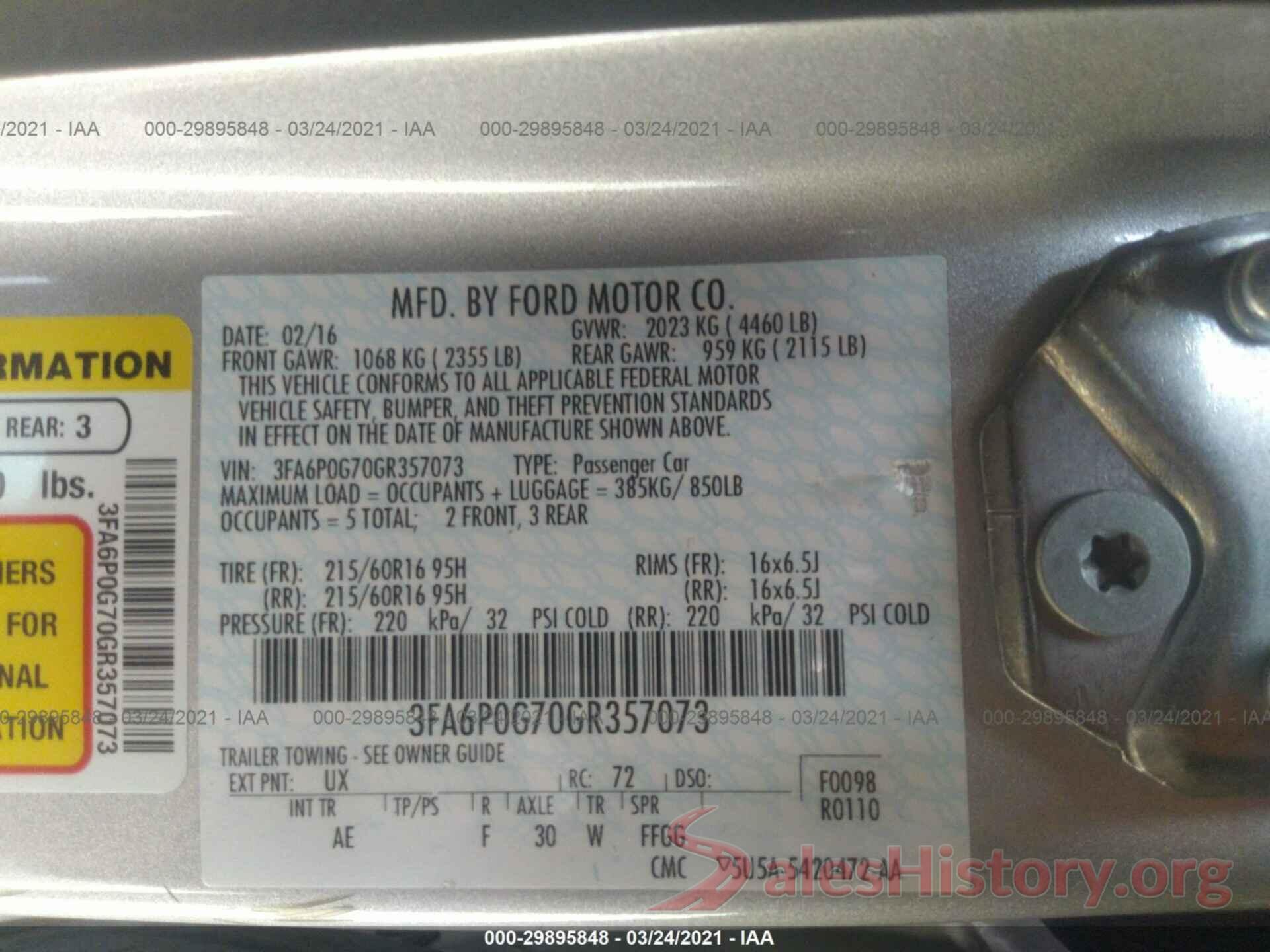 3FA6P0G70GR357073 2016 FORD FUSION