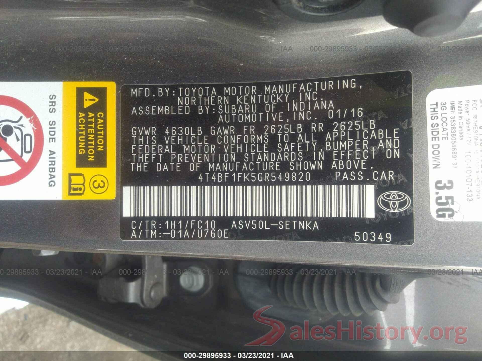 4T4BF1FK5GR549820 2016 TOYOTA CAMRY