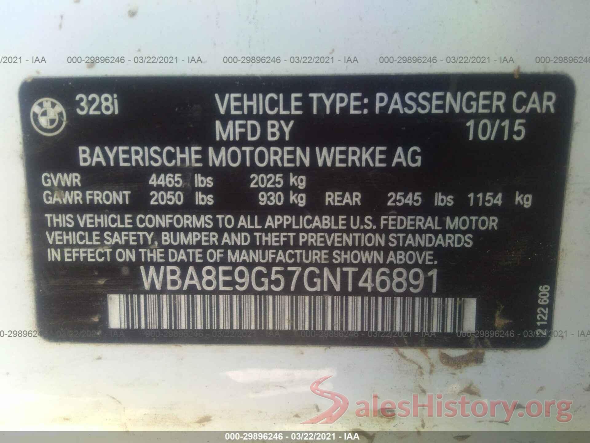 WBA8E9G57GNT46891 2016 BMW 3 SERIES